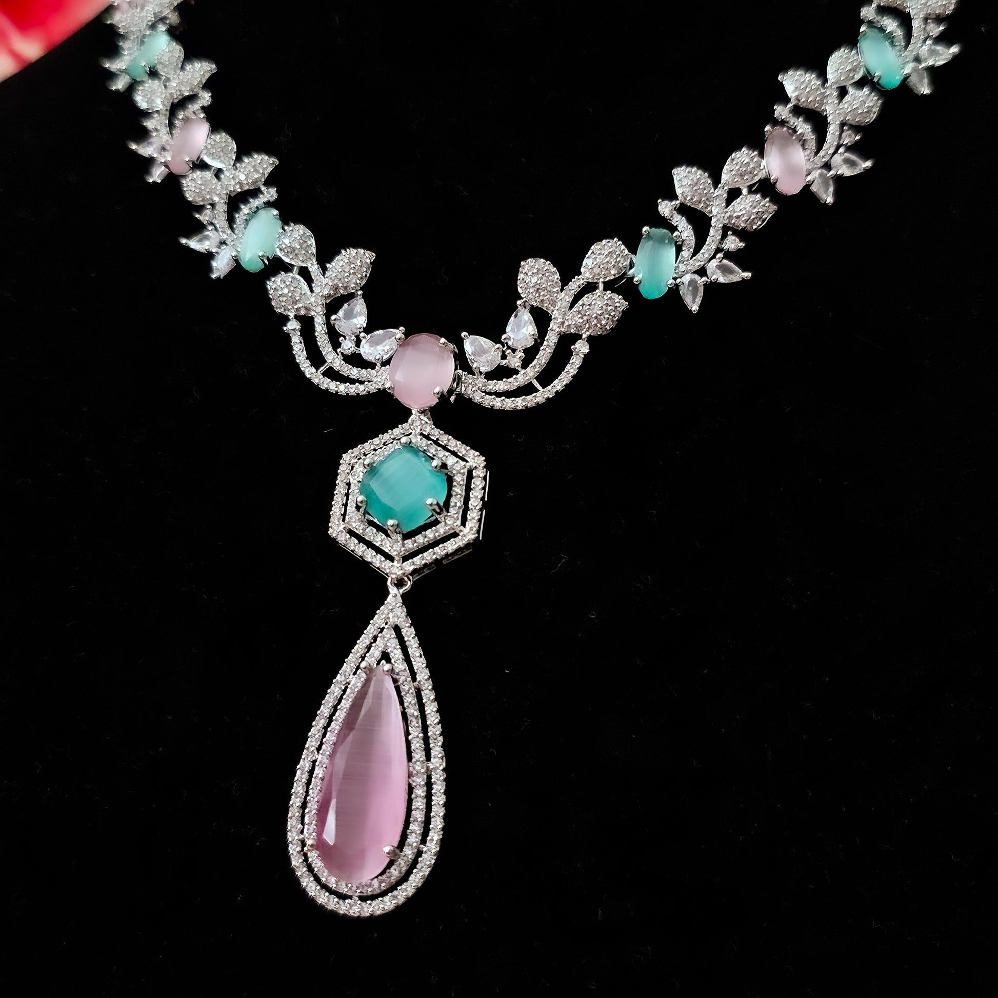 ADNEMP0019 - Silver Plated Faux American Diamond Pendant Set