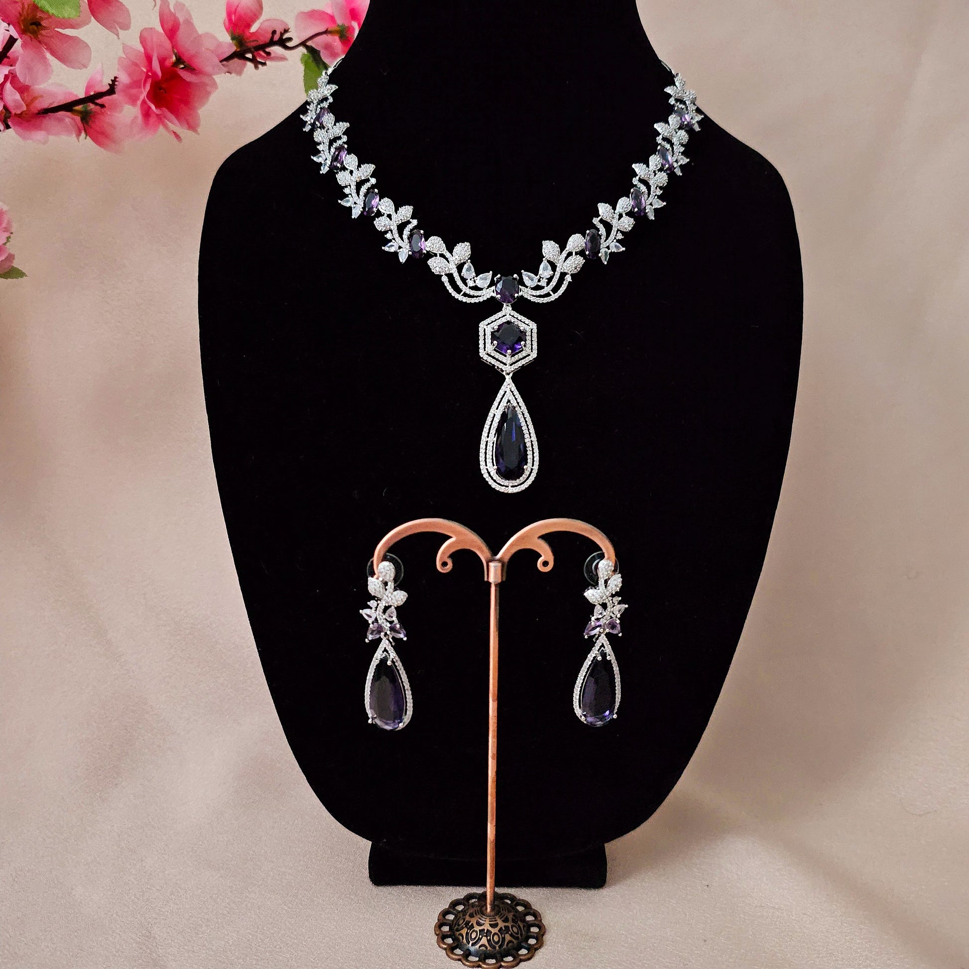 ADNEMP0019 - Silver Plated Faux American Diamond Pendant Set
