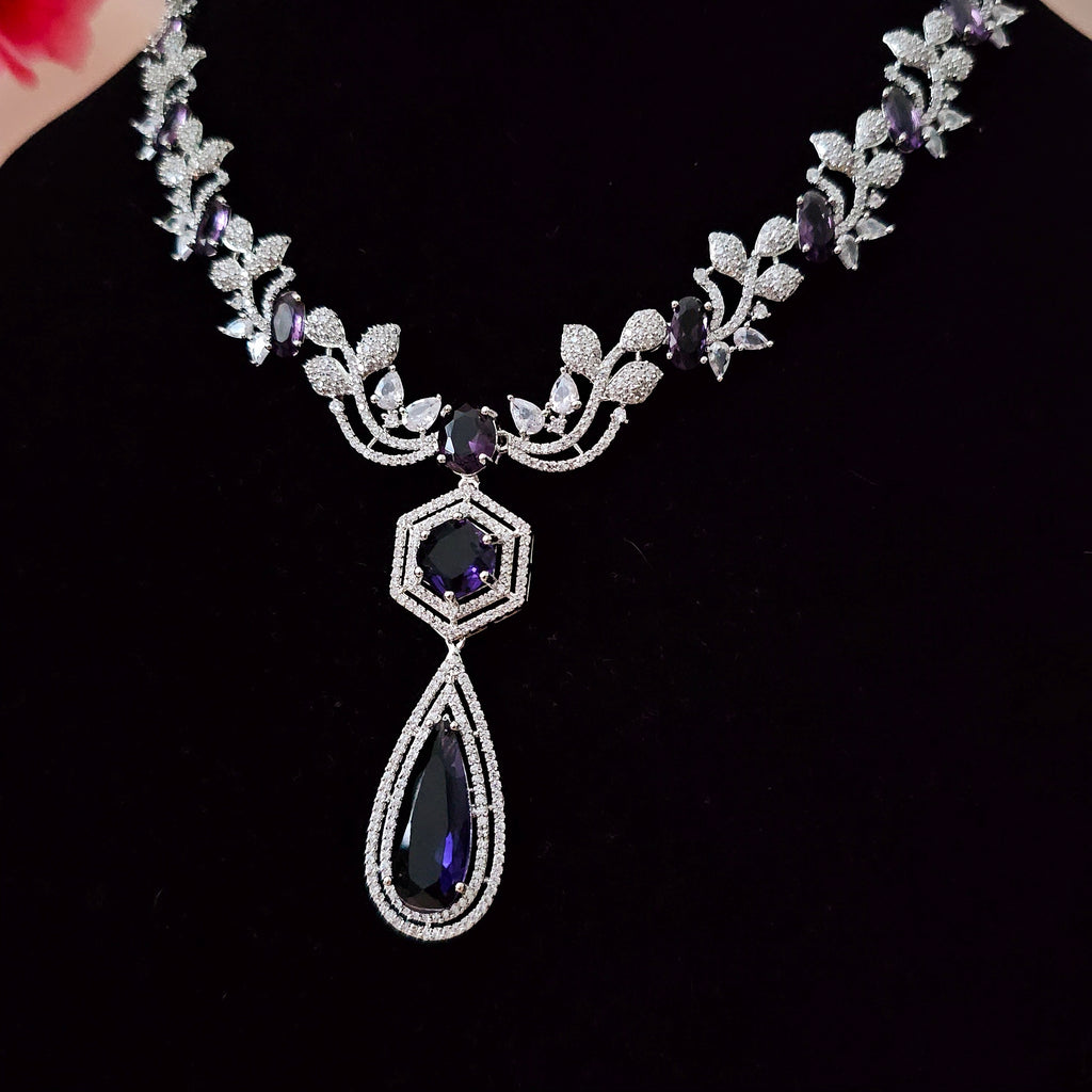 ADNEMP0019 - Silver Plated Faux American Diamond Pendant Set