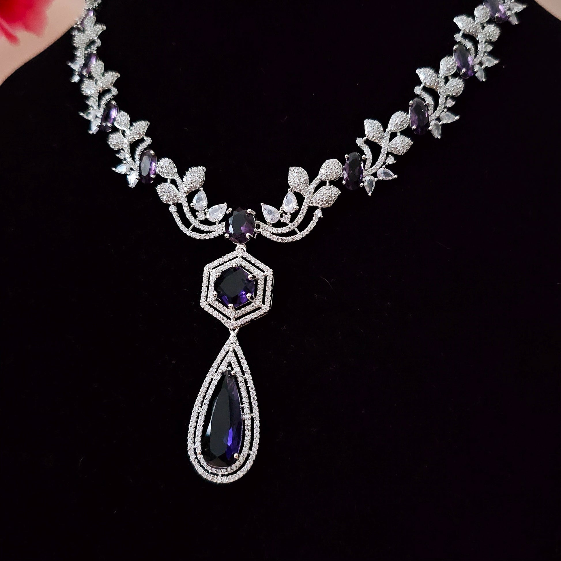 ADNEMP0019 - Silver Plated Faux American Diamond Pendant Set