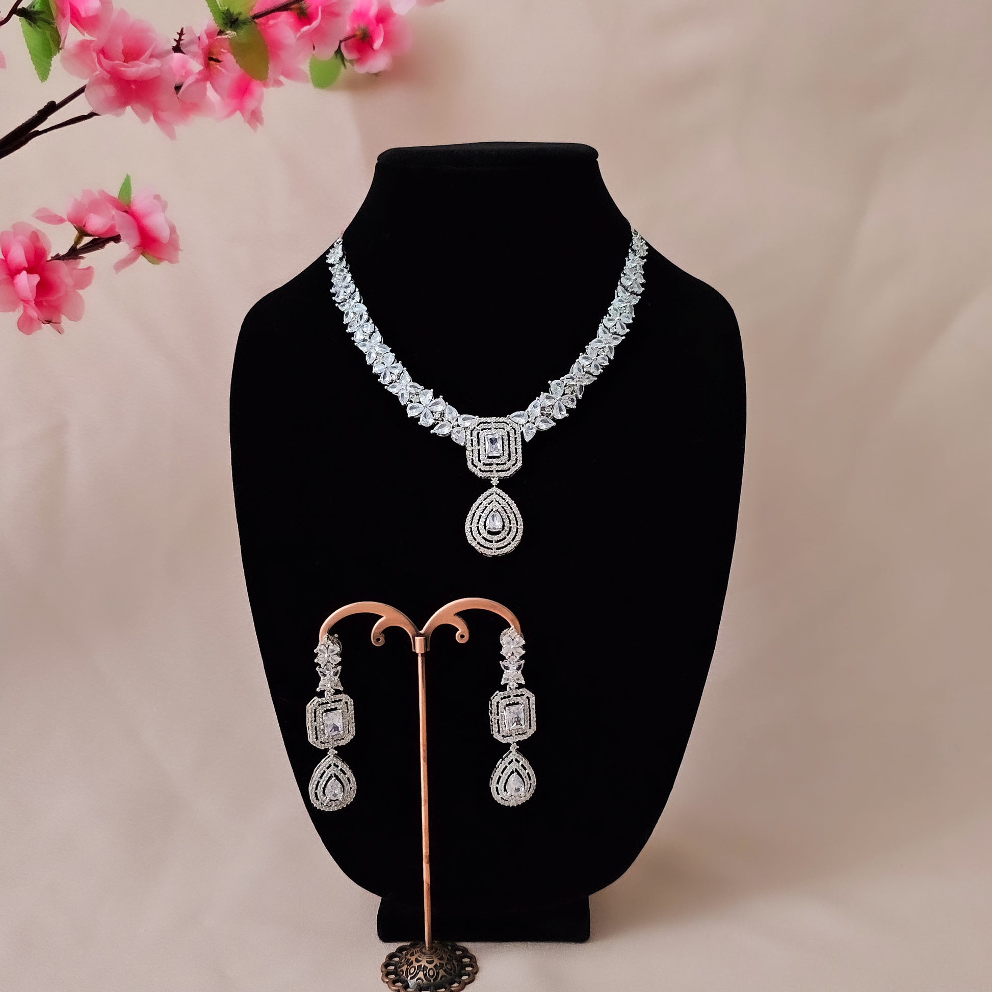 ADNECL0003 - Silver Plated Faux American Diamond Pendant Set
