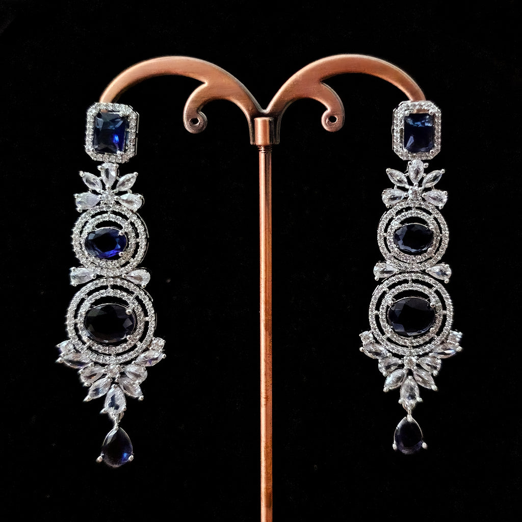 ADNEBL0008 - Royal Blue Silver Plated Faux American Diamond Necklace Set