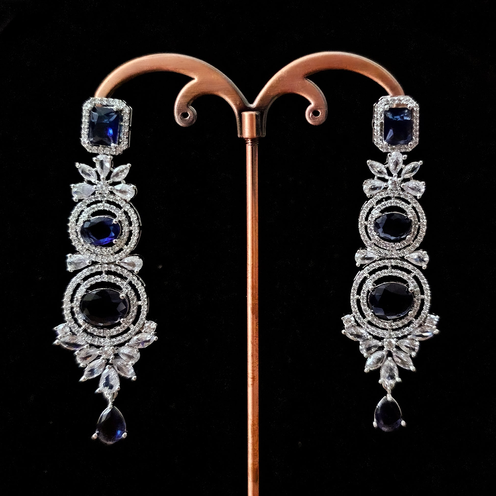 ADNEBL0008 - Royal Blue Silver Plated Faux American Diamond Necklace Set