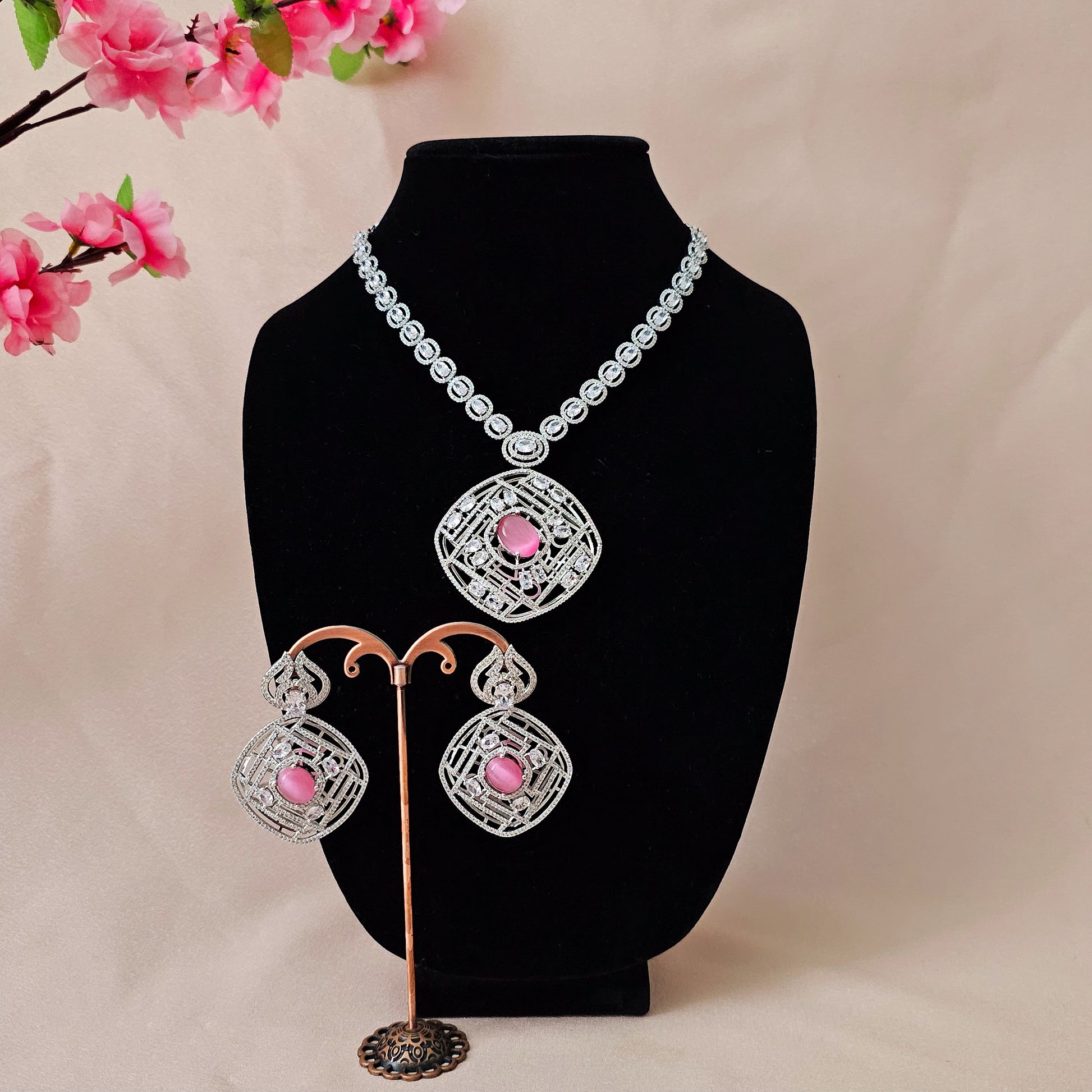 ADNEPI0129 - Silver Plated Faux American Diamond Pendant Set
