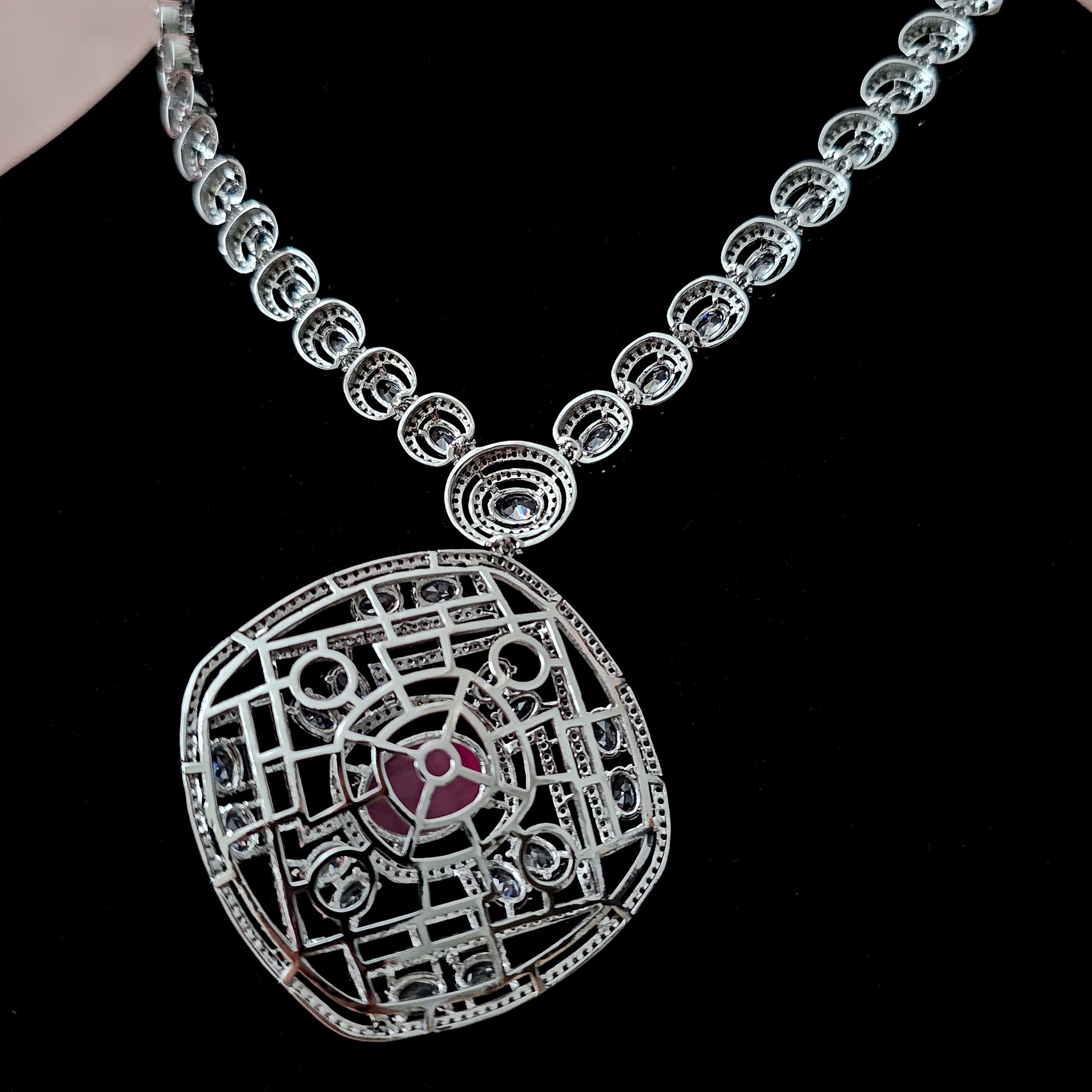 ADNEPI0129 - Silver Plated Faux American Diamond Pendant Set