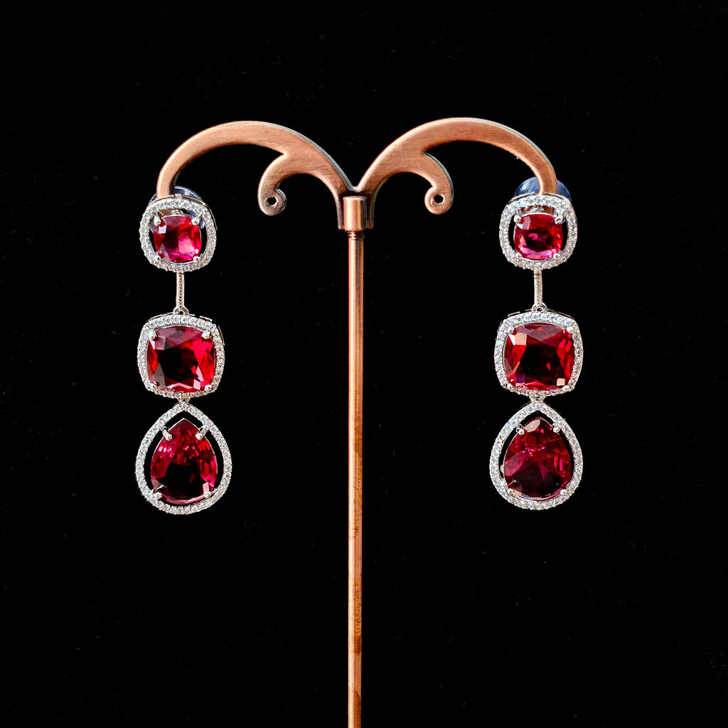 ADNERE0023 - Red Color Silver Plated Faux American Diamond Necklace Set