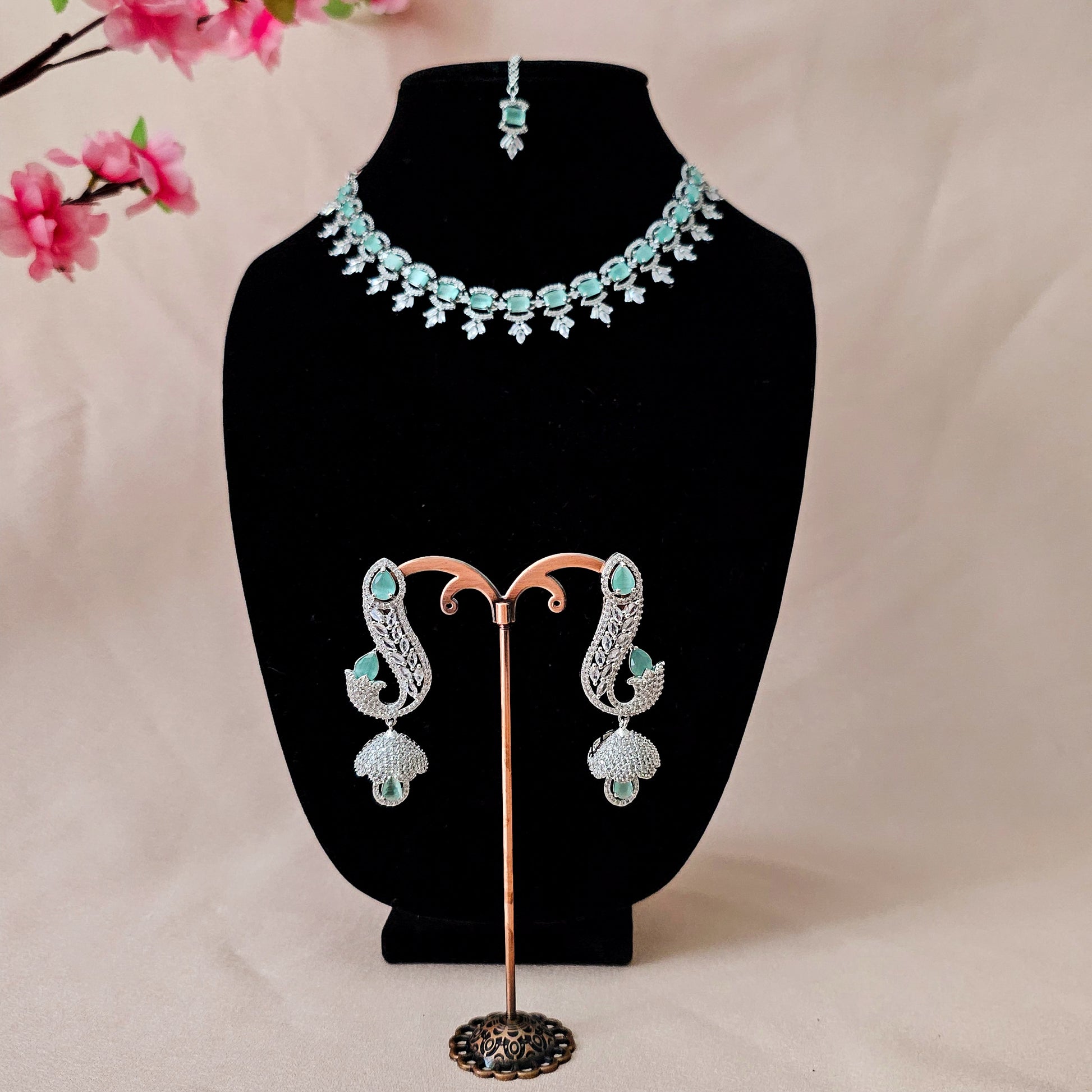 ADNEMI0016 - Silver Plated Faux American Diamond Necklace Set