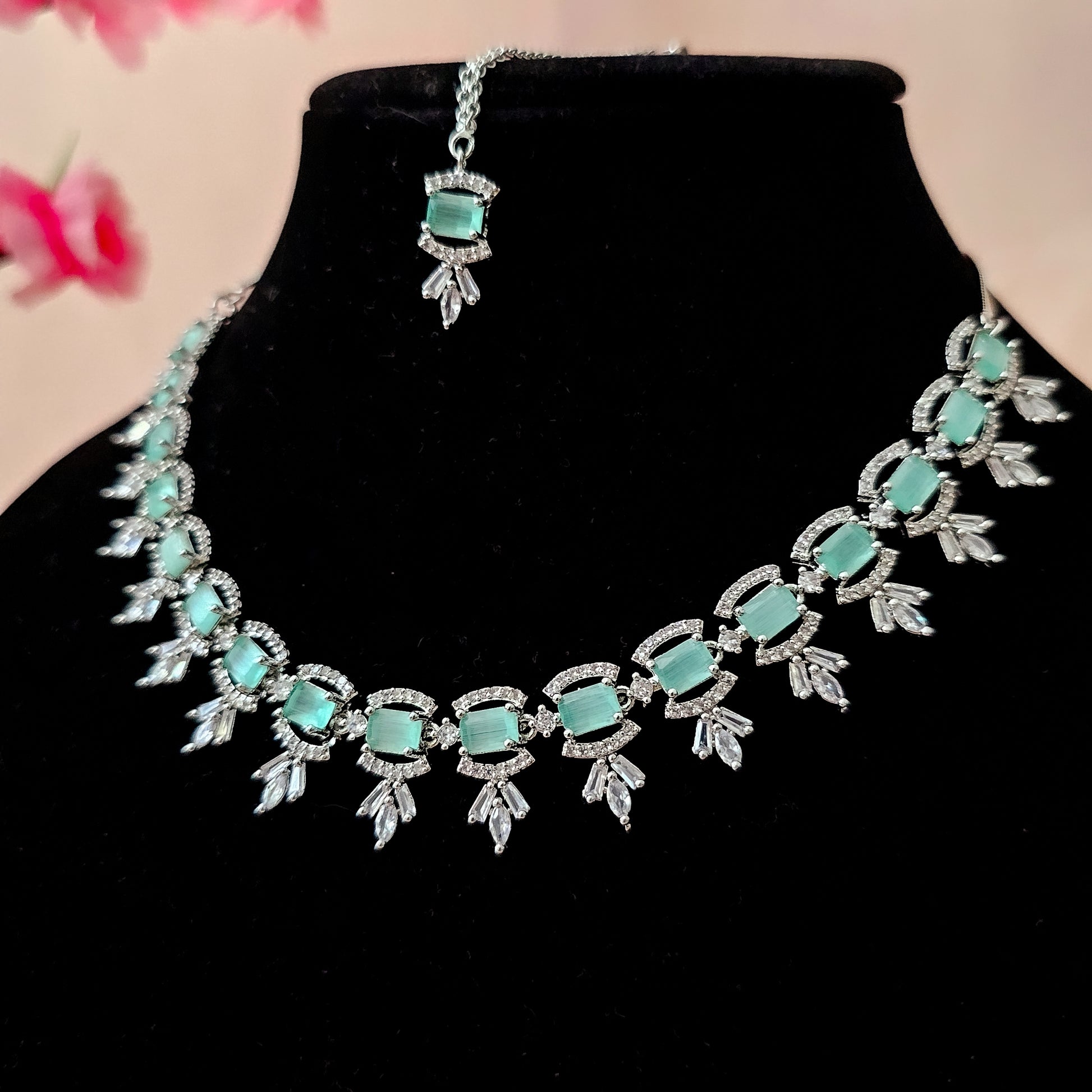 ADNEMI0016 - Silver Plated Faux American Diamond Necklace Set