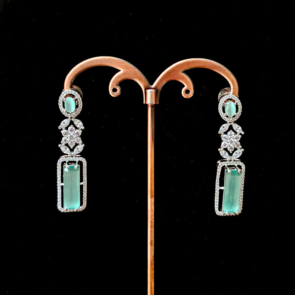 ADNEMI0128 - Mint Color Silver Plated Faux American Diamond Necklace Set