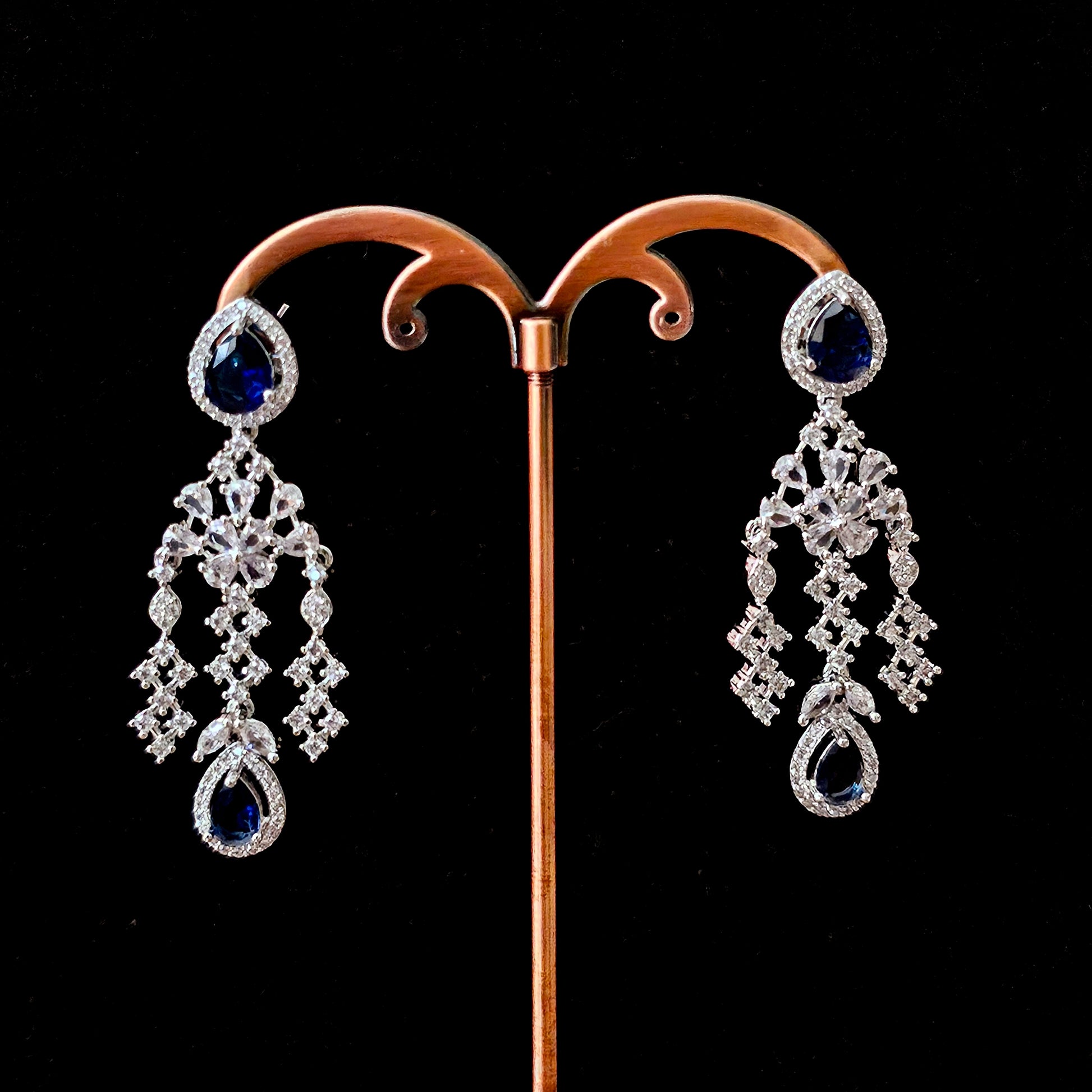 ADNEBL0007 - Royal Blue Silver Plated Faux American Diamond Necklace Set