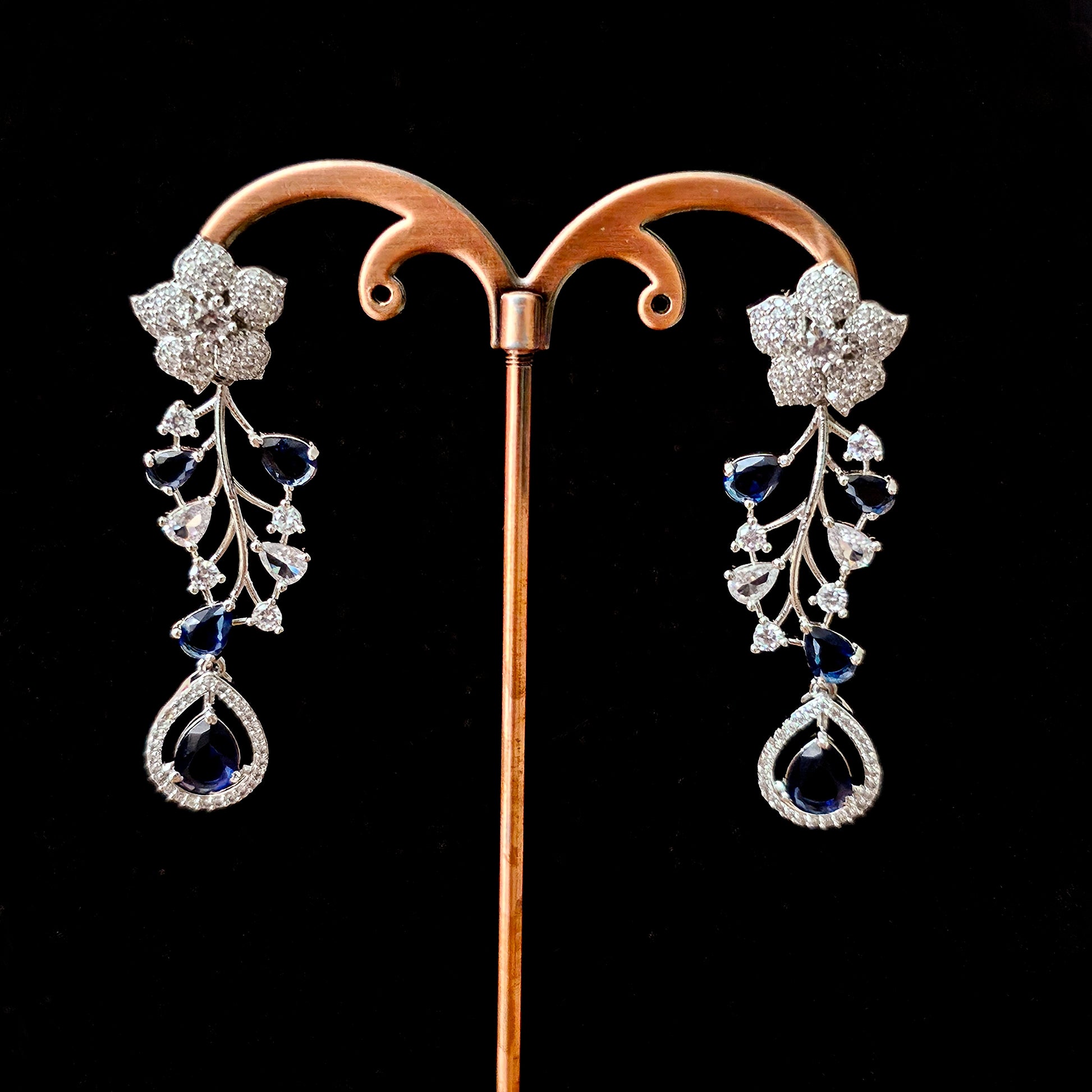 ADNEBL0002 - Royal Blue Silver Plated Faux American Diamond Pendant Set