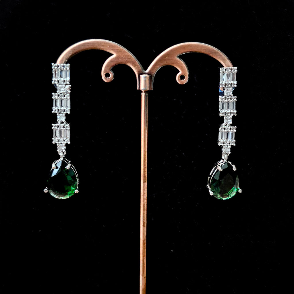 ADNEGR0013 - Emerald Green Silver Plated American Diamond Pendant Set