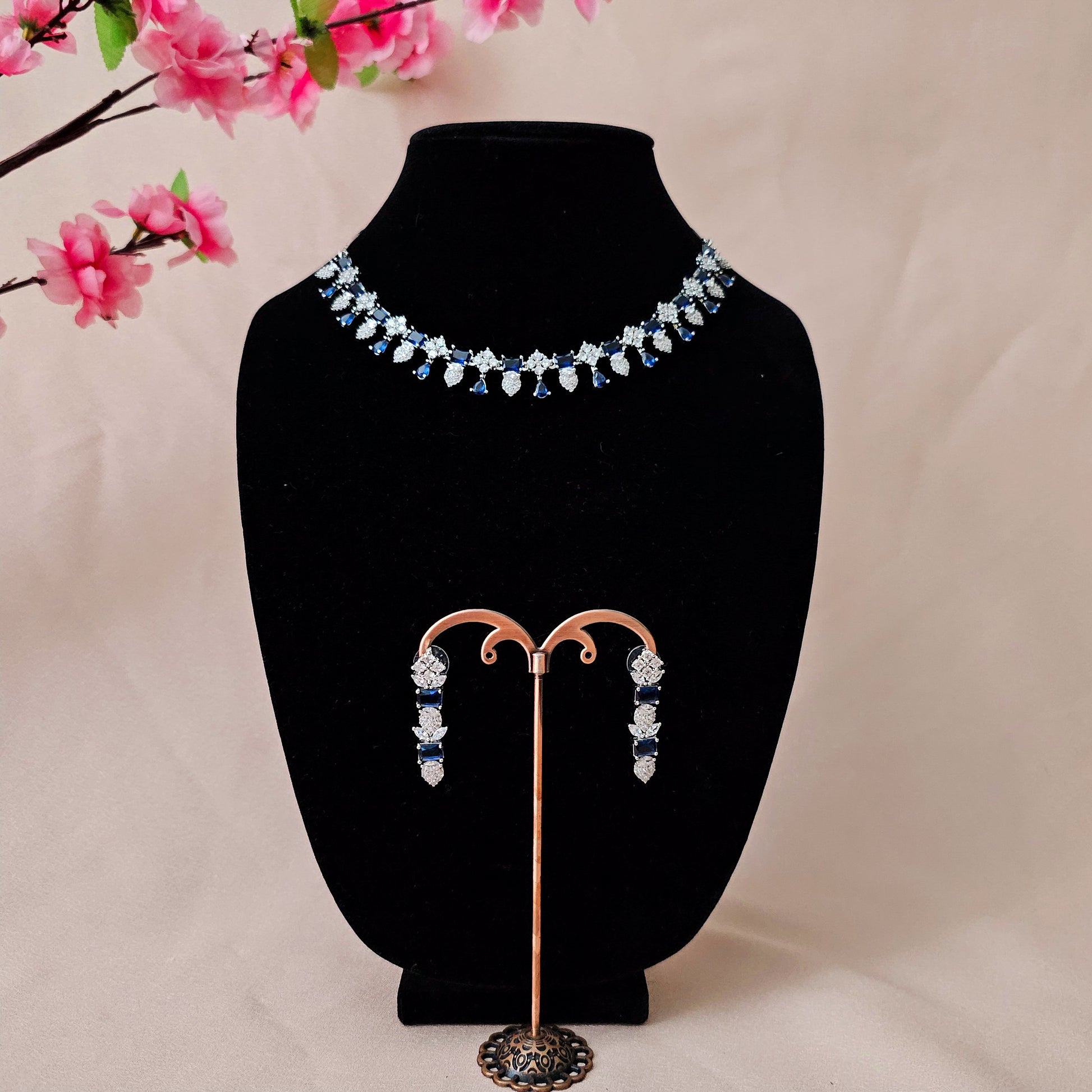 ADNEBL0006 - Silver Plated Faux American Diamond Necklace Set