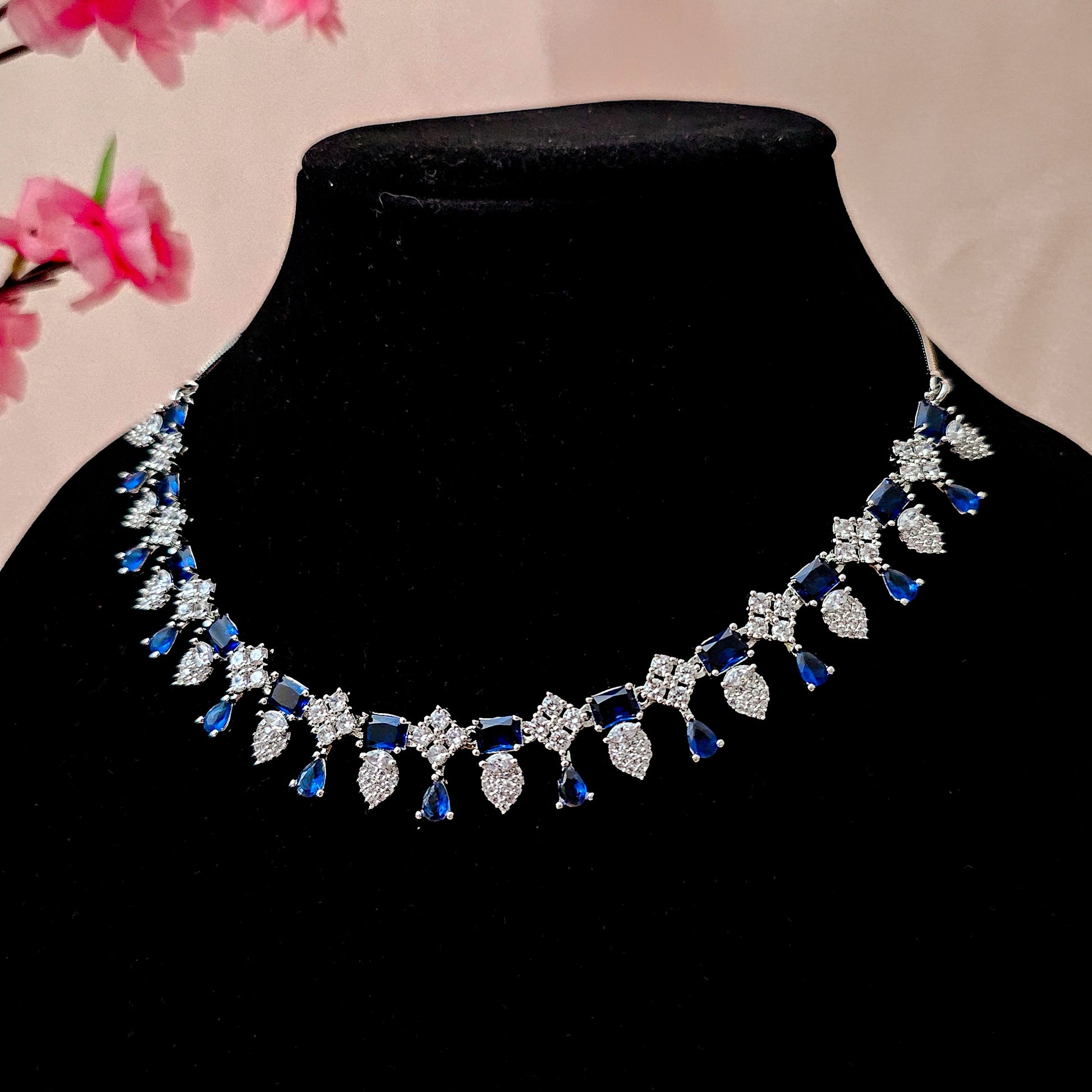 ADNEBL0006 - Silver Plated Faux American Diamond Necklace Set