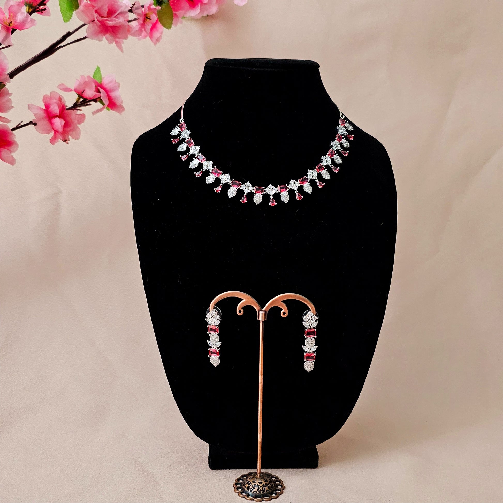 ADNEBL0006 - Silver Plated Faux American Diamond Necklace Set