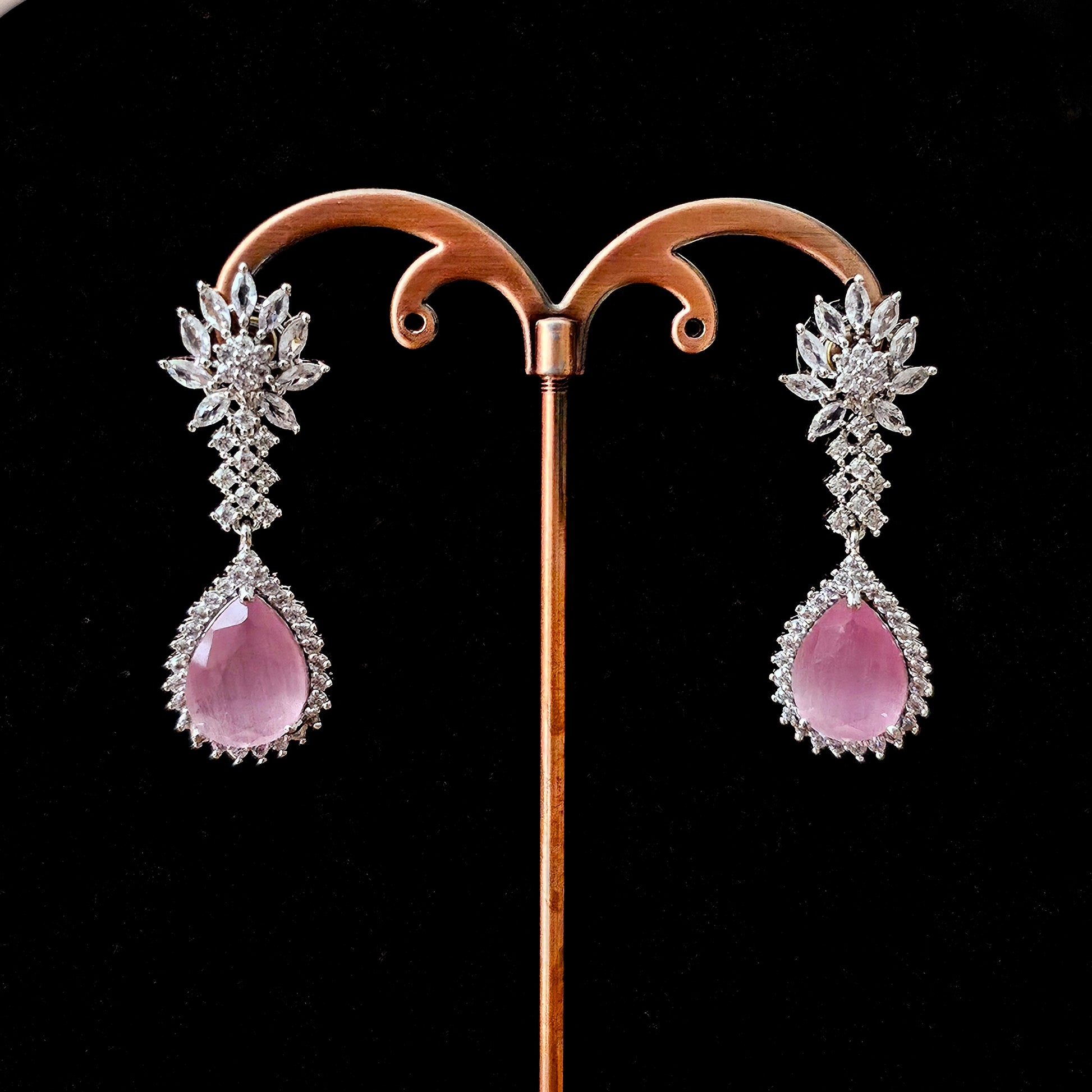 ADNEMP0018 -Mint and Pink Color Silver Plated Faux American Diamond Necklace Set