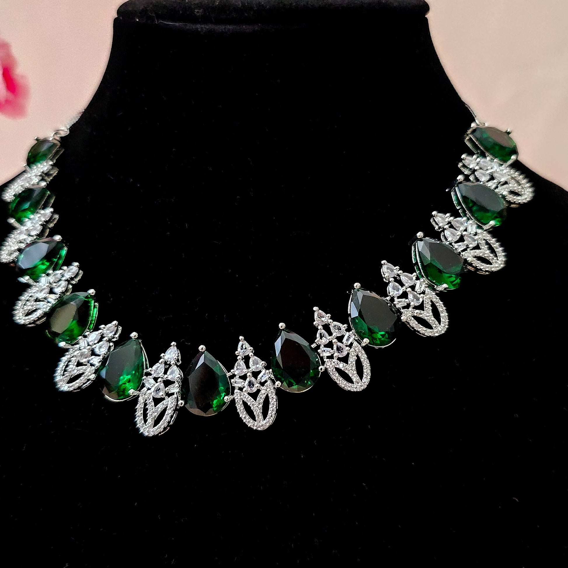 ADNEGR0010 - Silver Plated Faux American Diamond Necklace Set