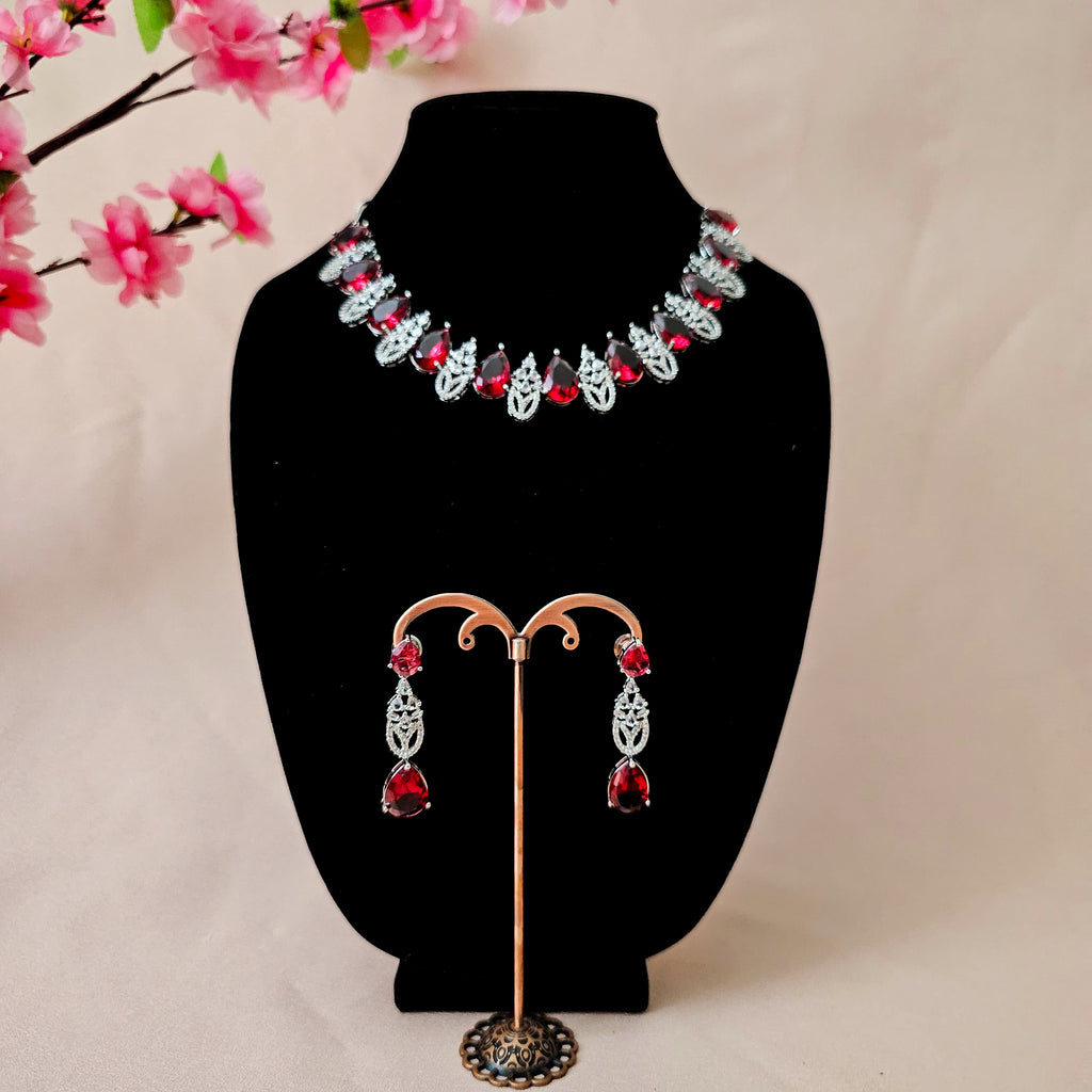 ADNEGR0010 - Silver Plated Faux American Diamond Necklace Set