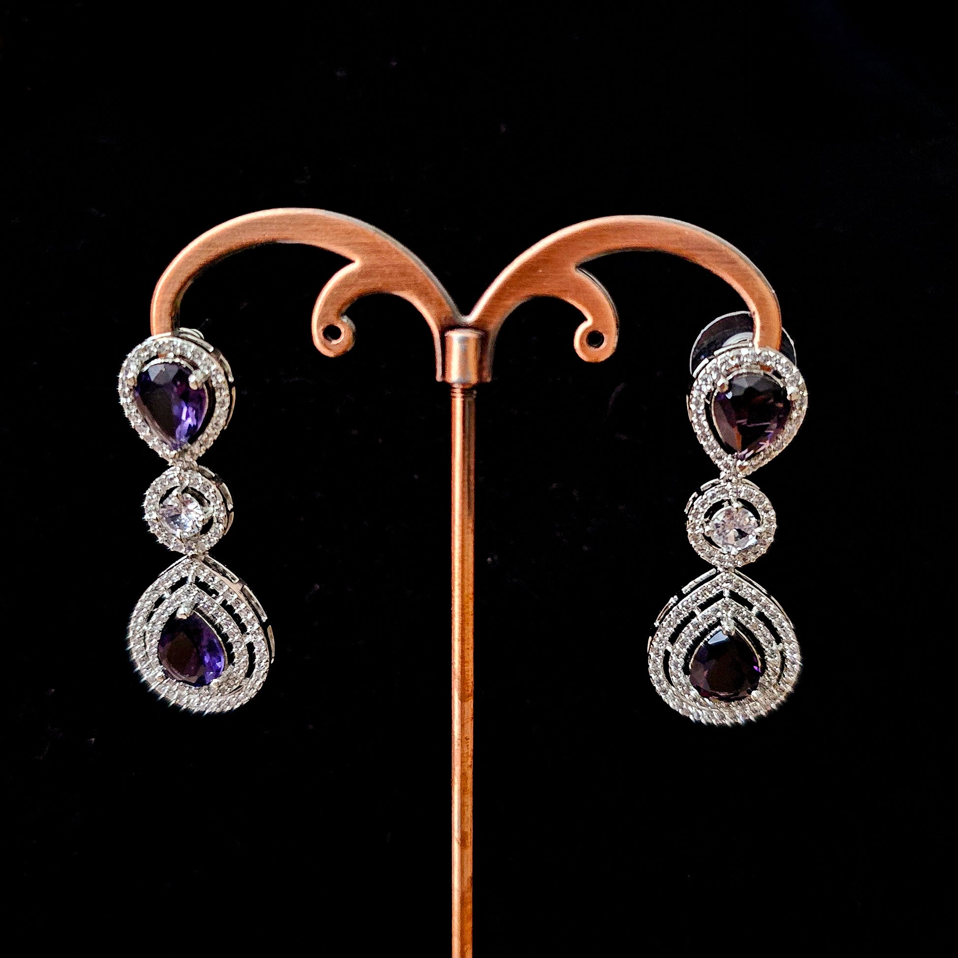 ADNEPU0020 - Purple Color Silver Plated American Diamond Necklace Set