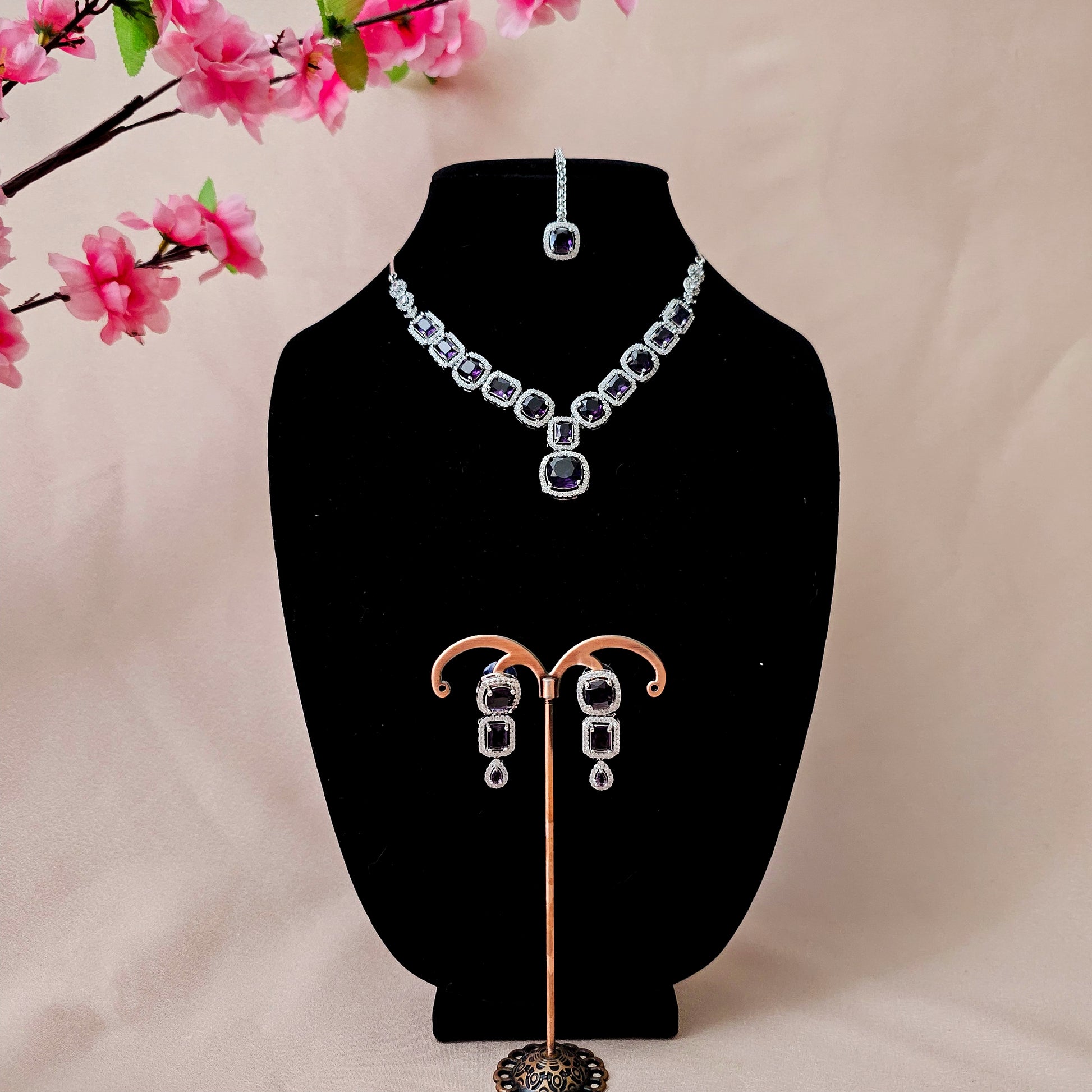 ADNEPU0021 - Silver Plated Faux American Diamond Necklace Set