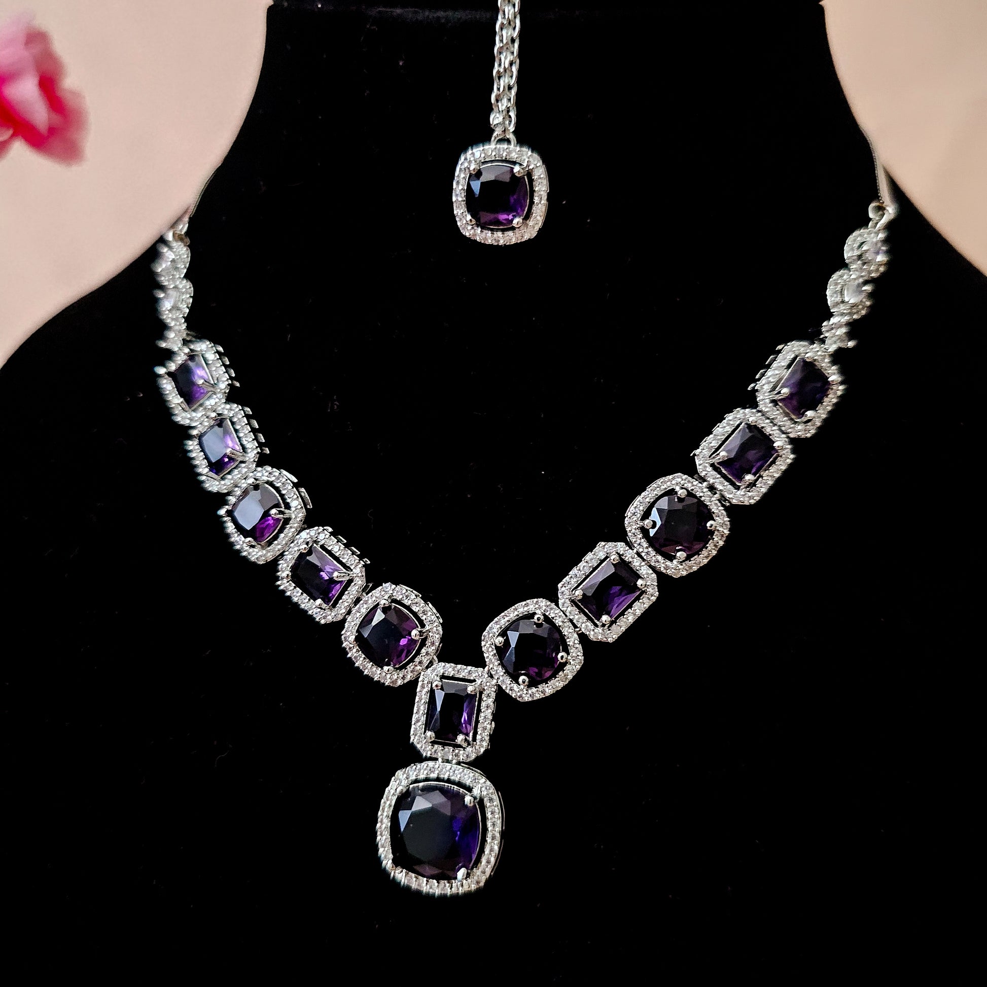 ADNEPU0021 - Silver Plated Faux American Diamond Necklace Set