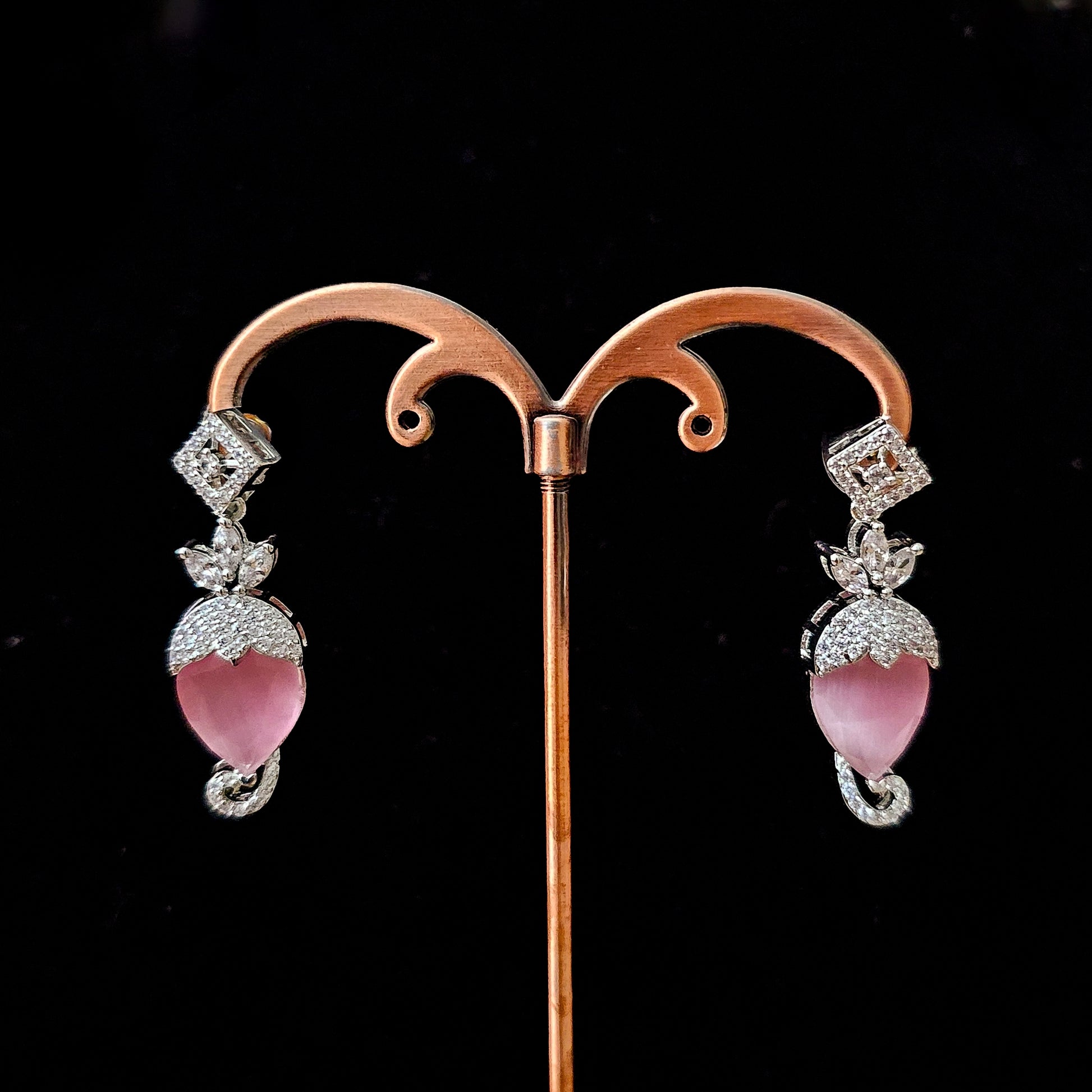 ADNEPI0127 - Pink Color Silver Plated Faux American Diamond Necklace Set