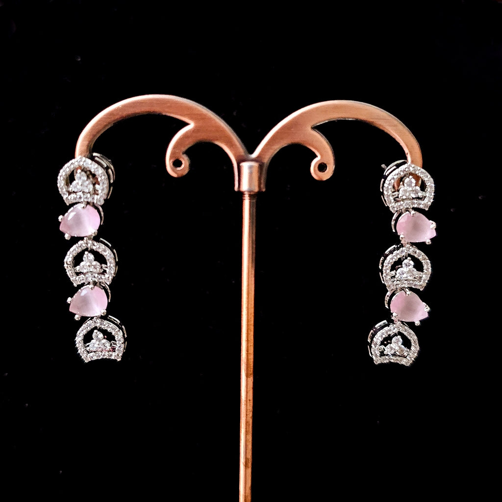 ADNEBP0015 - Pink Color Silver Plated Faux American Diamond Necklace Set