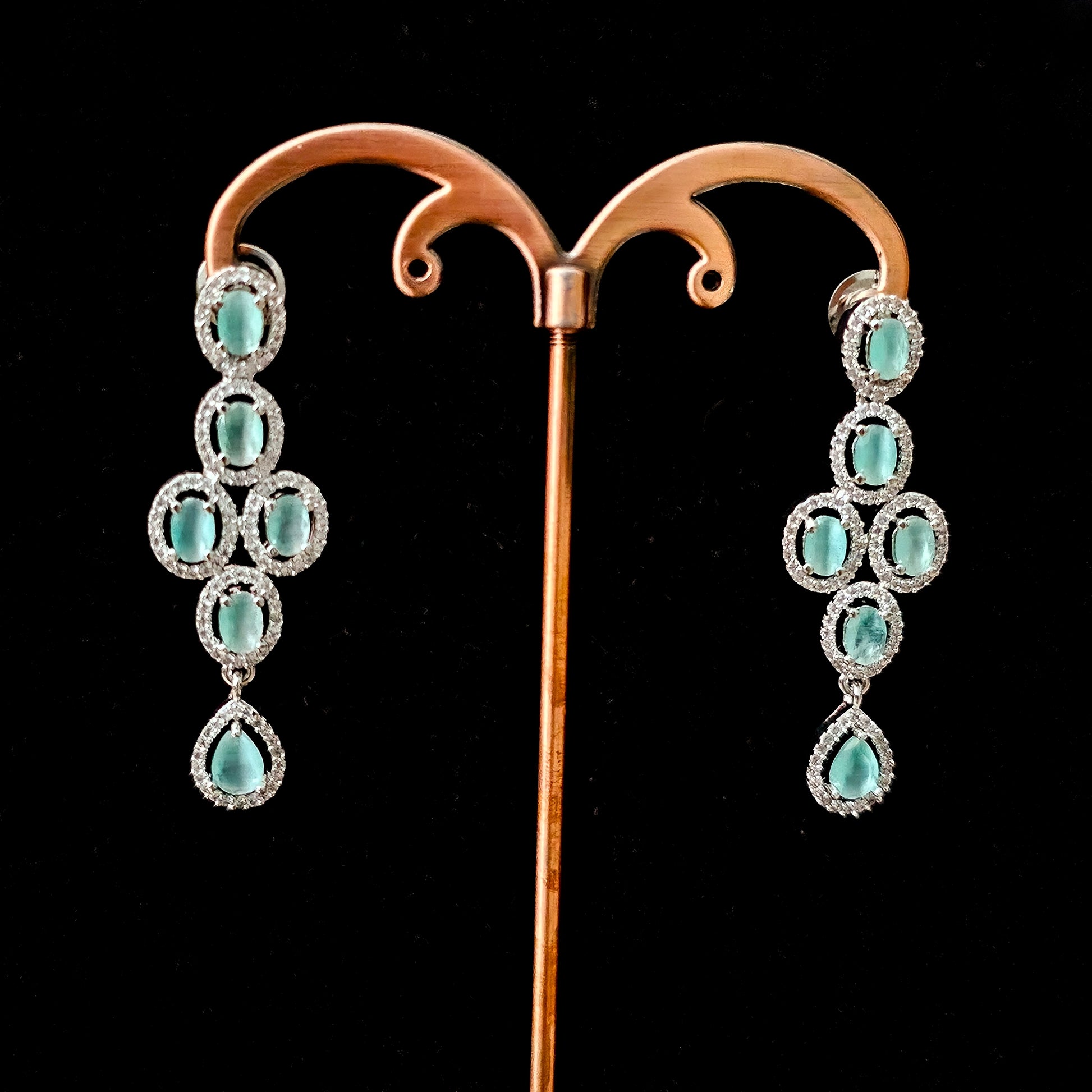 ADNEMI0017 - Mint Color Silver Plated Faux American Diamond Set