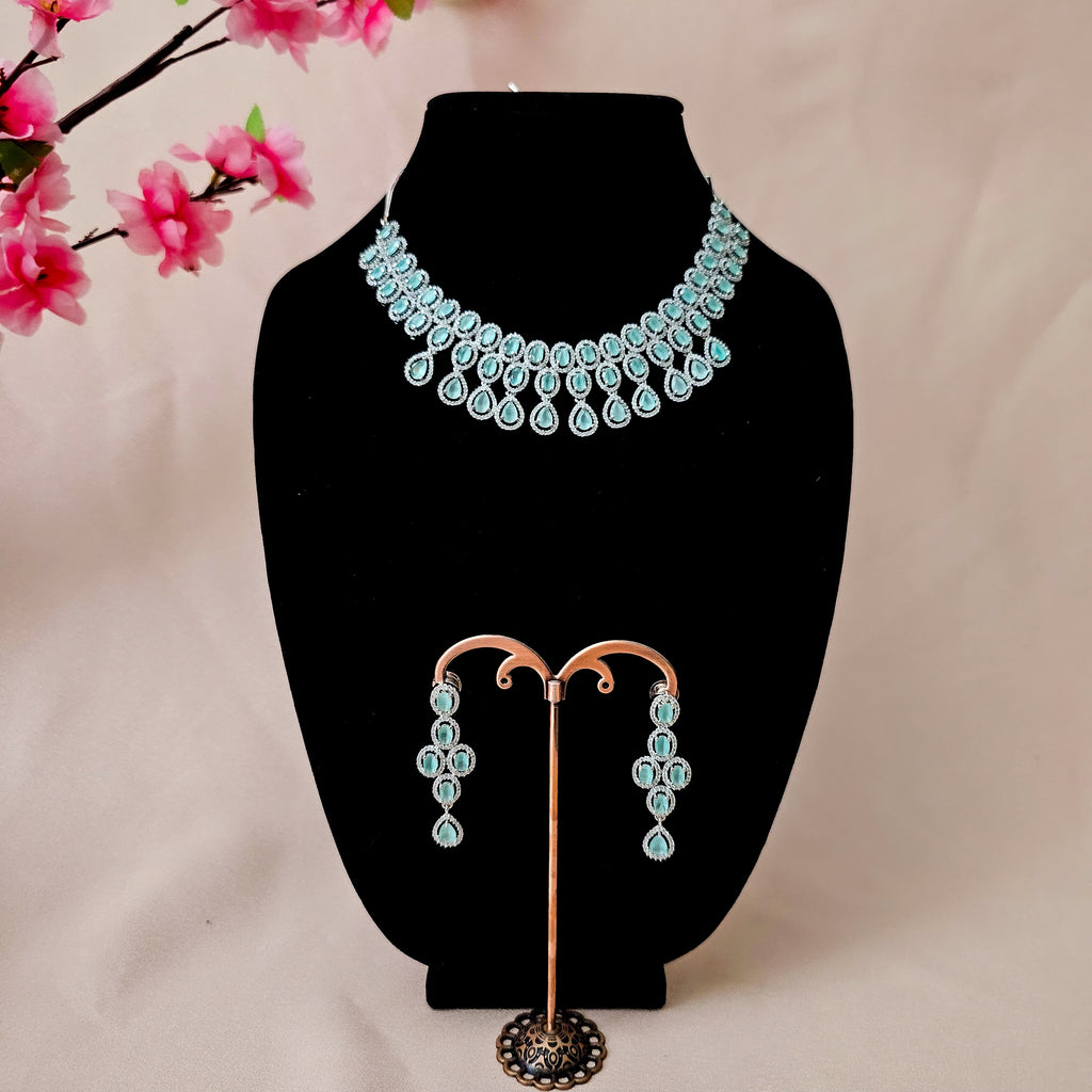 ADNEMI0017 - Mint Color Silver Plated Faux American Diamond Set