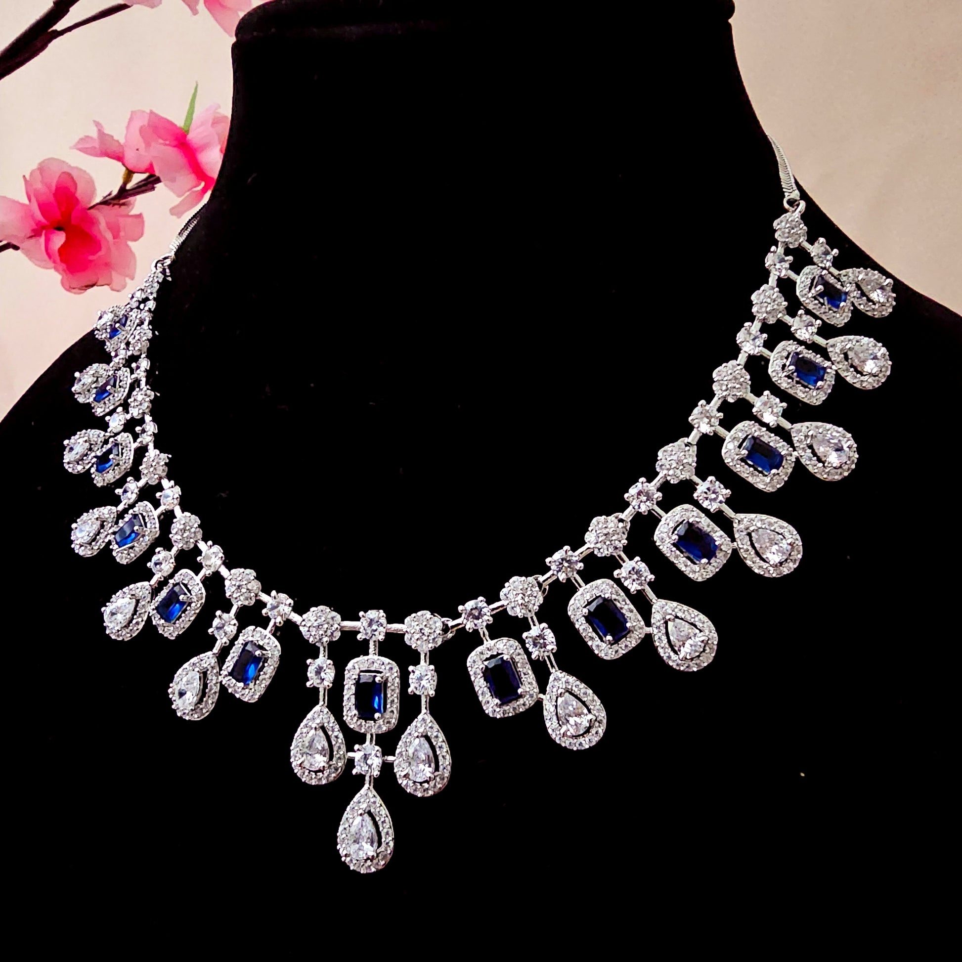 ADNEBL0009 - Silver Plated Faux American Diamond Necklace Set