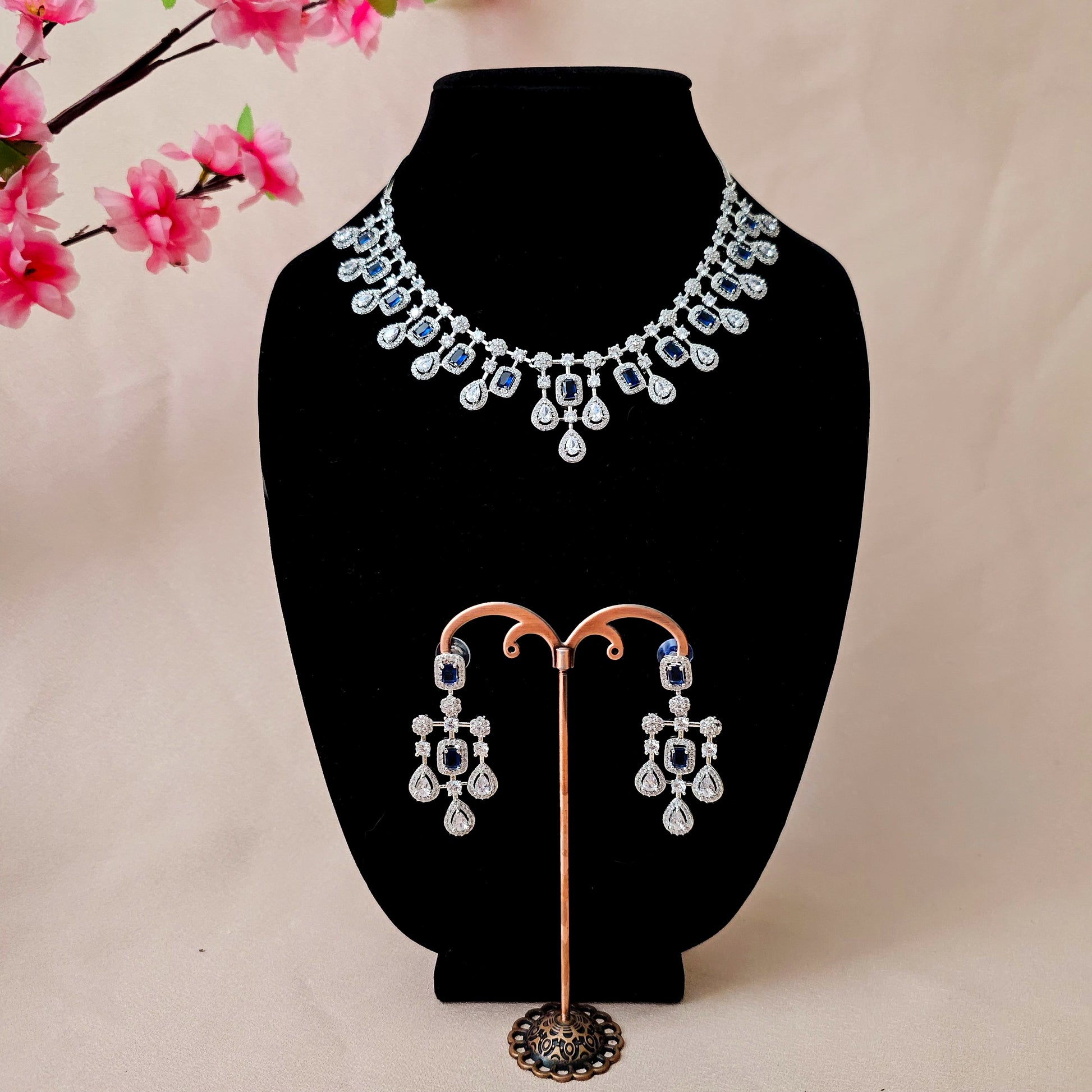 ADNEBL0009 - Silver Plated Faux American Diamond Necklace Set