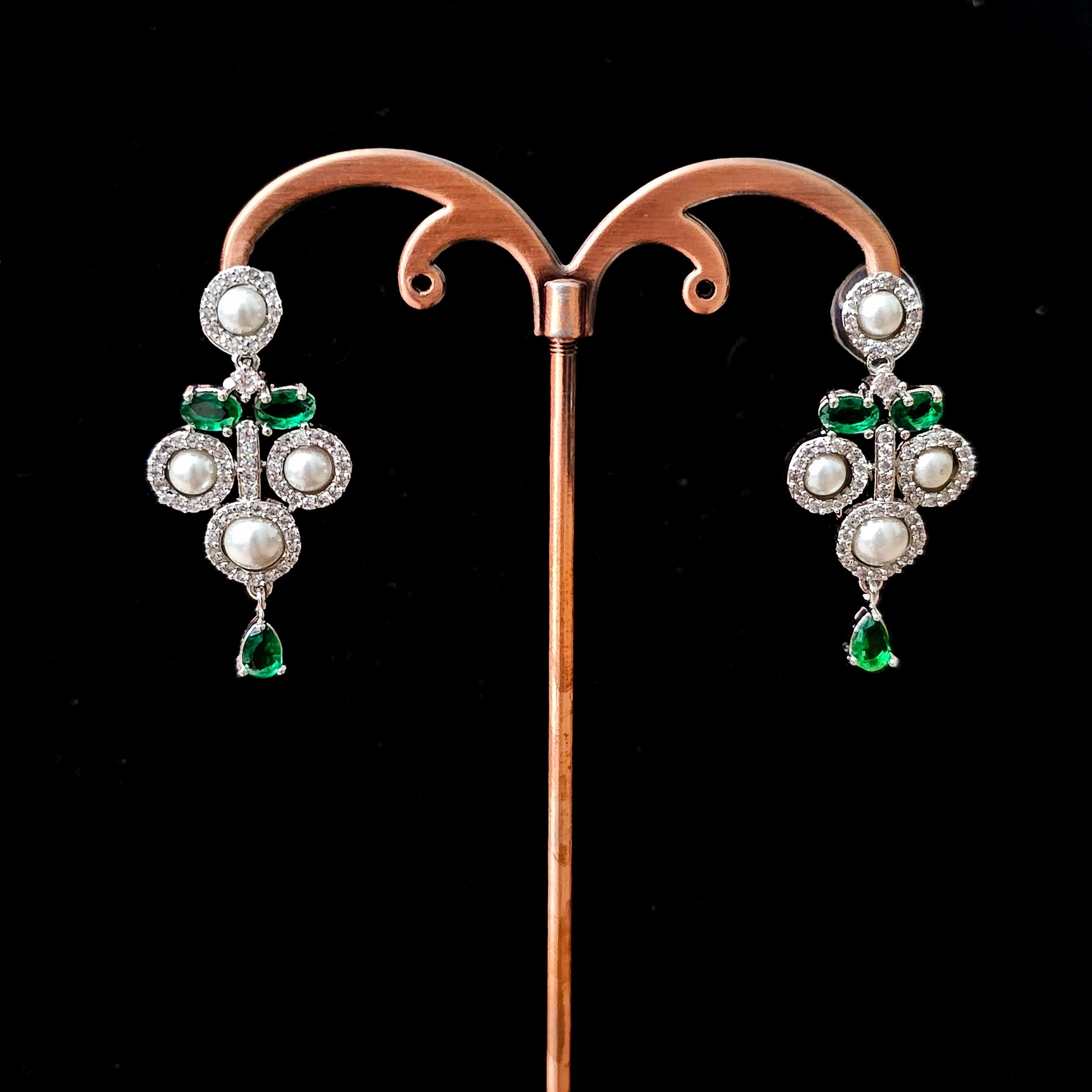 ADNEGR0126 - Emerald Green Silver Plated Faux American Diamond Necklace Set
