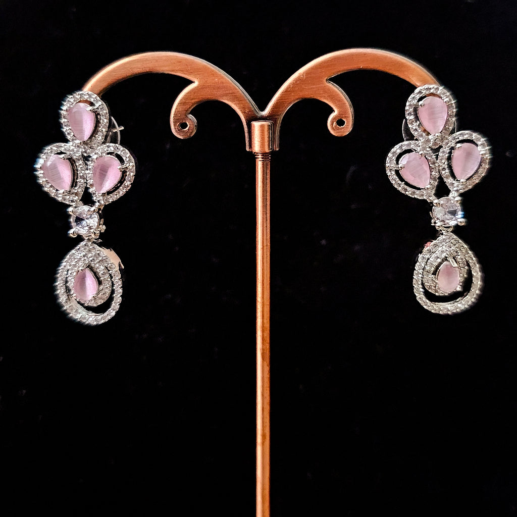 ADNEBP0001 - Pink Colour Silver Plated Faux American Diamond Necklace Set