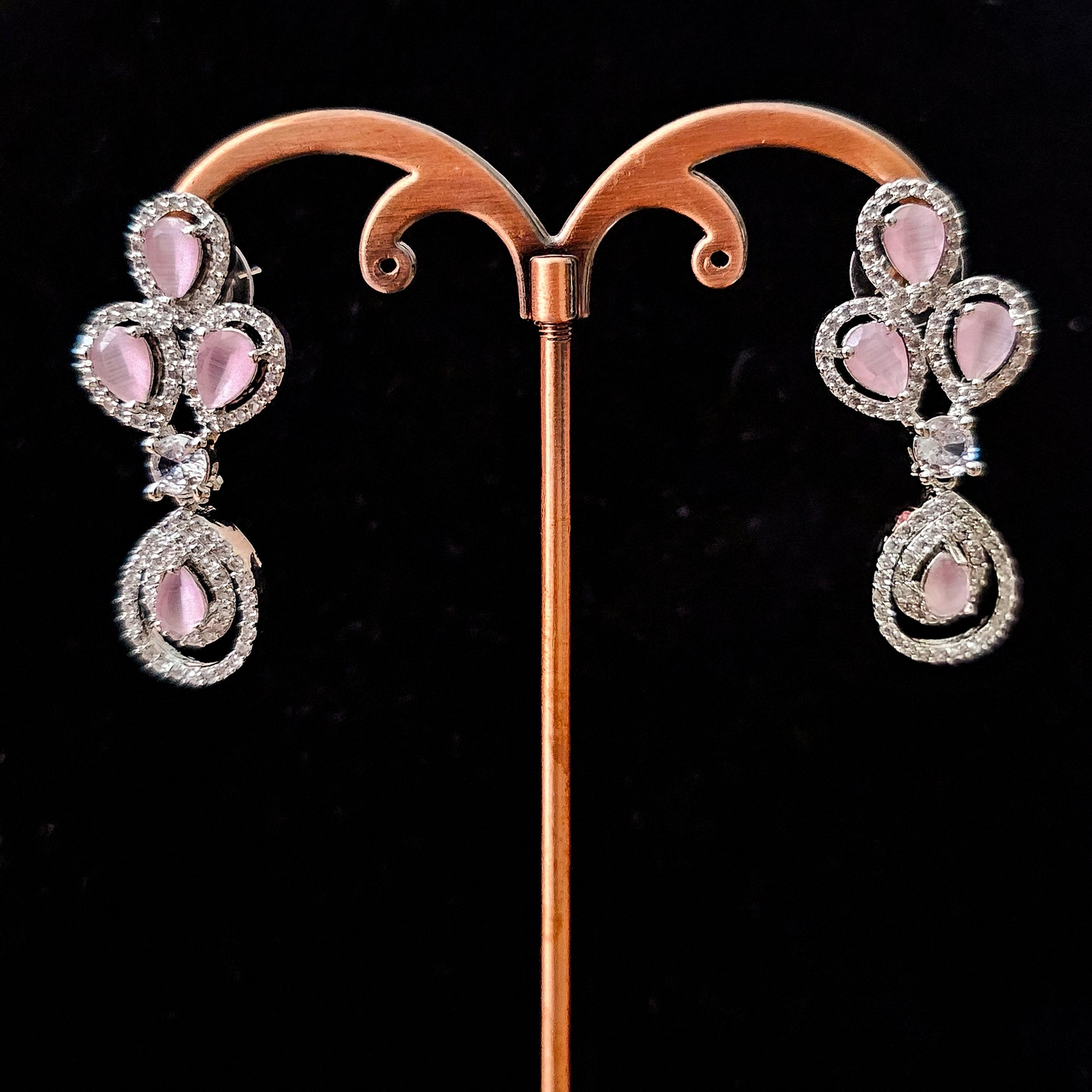 ADNEBP0001 - Pink Colour Silver Plated Faux American Diamond Necklace Set