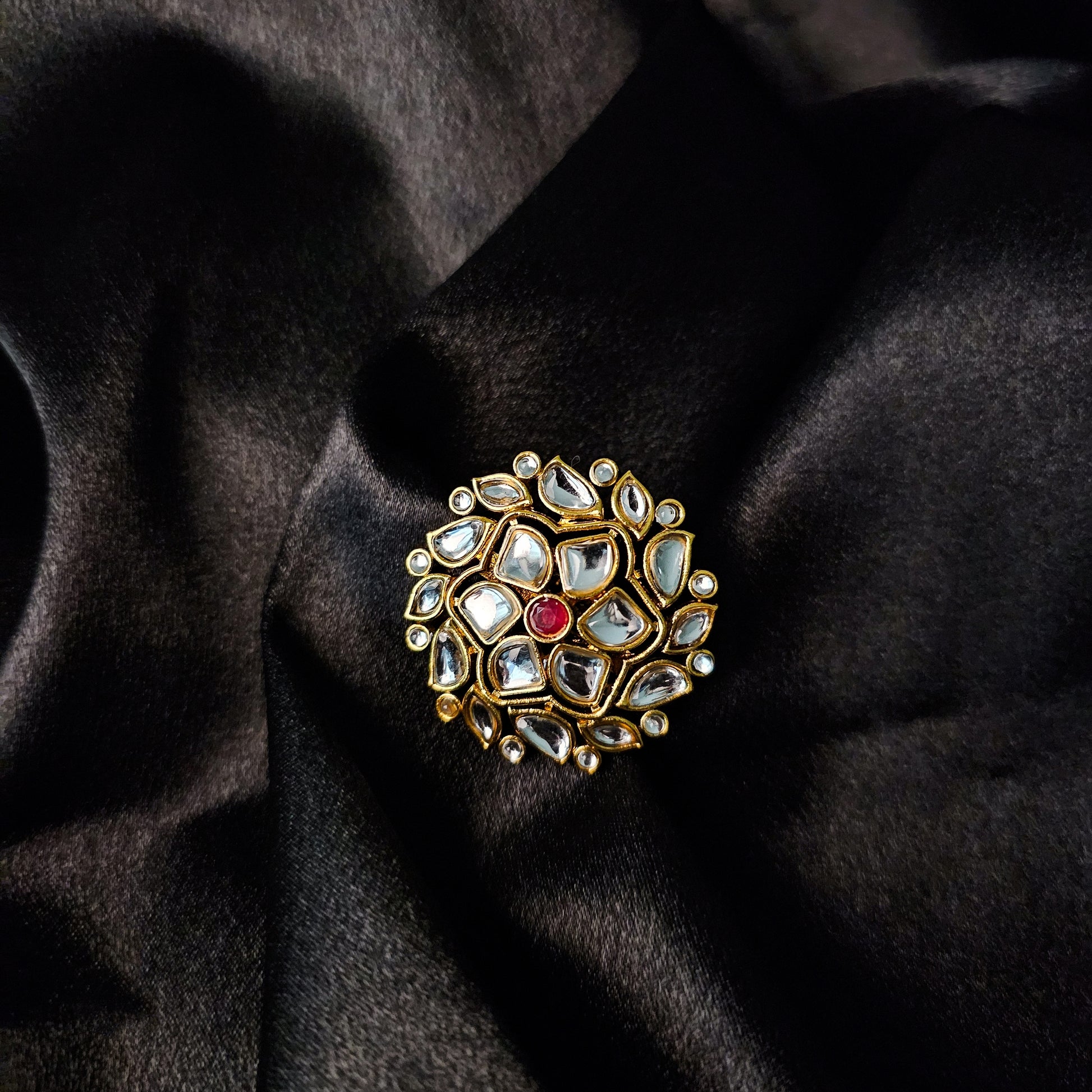 KURIGR30111 - Gold Plated Kundan Ring