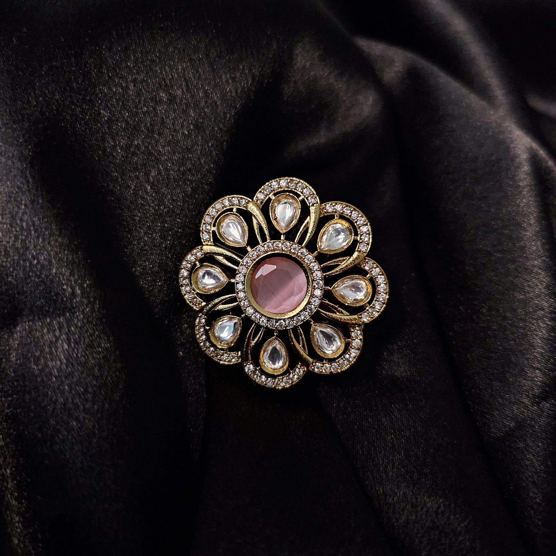 KURIPI20176 - Gold Plated Kundan Ring