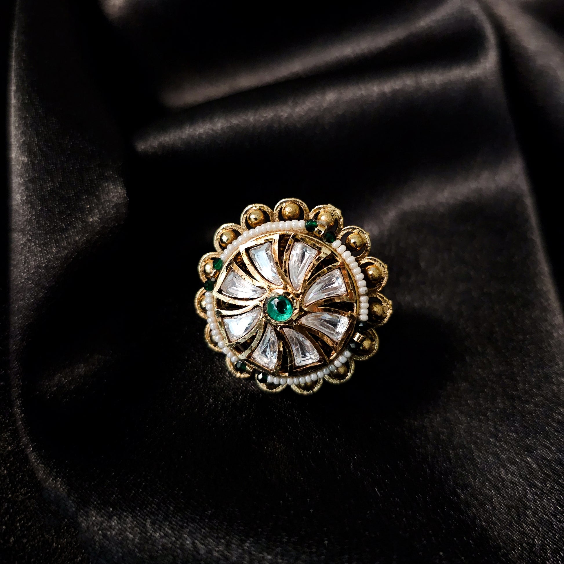 KURIPI20106 - Gold Plated Kundan Ring