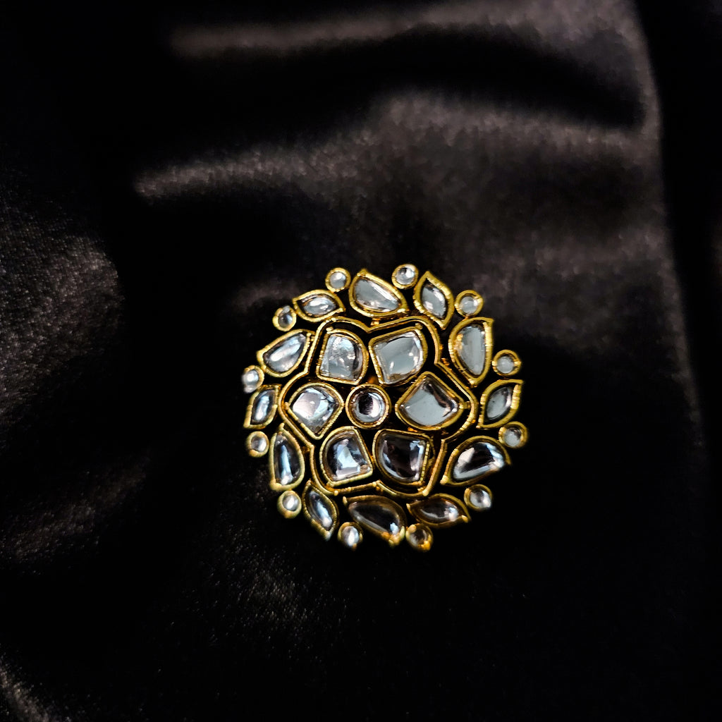 KURIGR30111 - Gold Plated Kundan Ring
