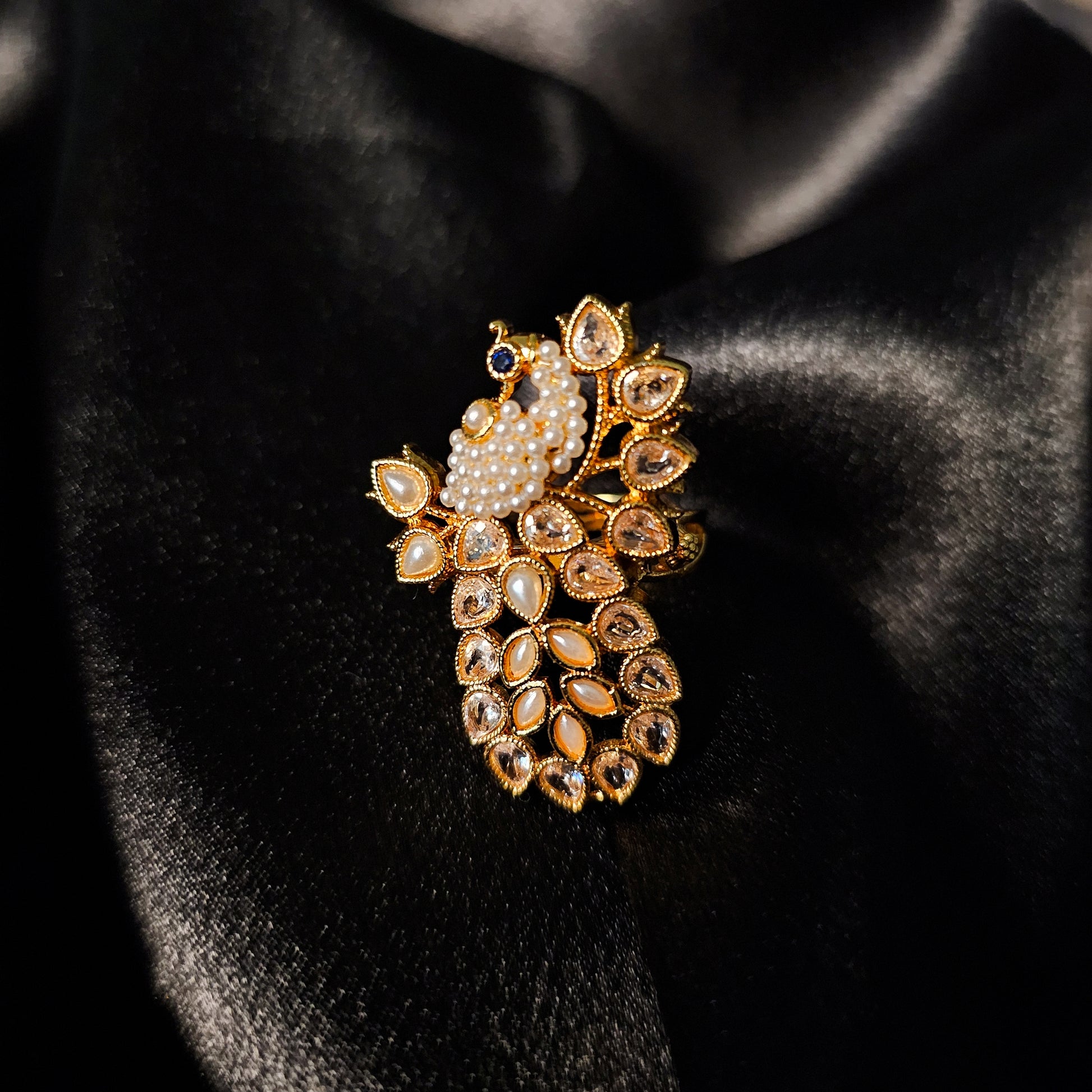 PORIPI0116 - Gold Plated Peacock Polki Ring
