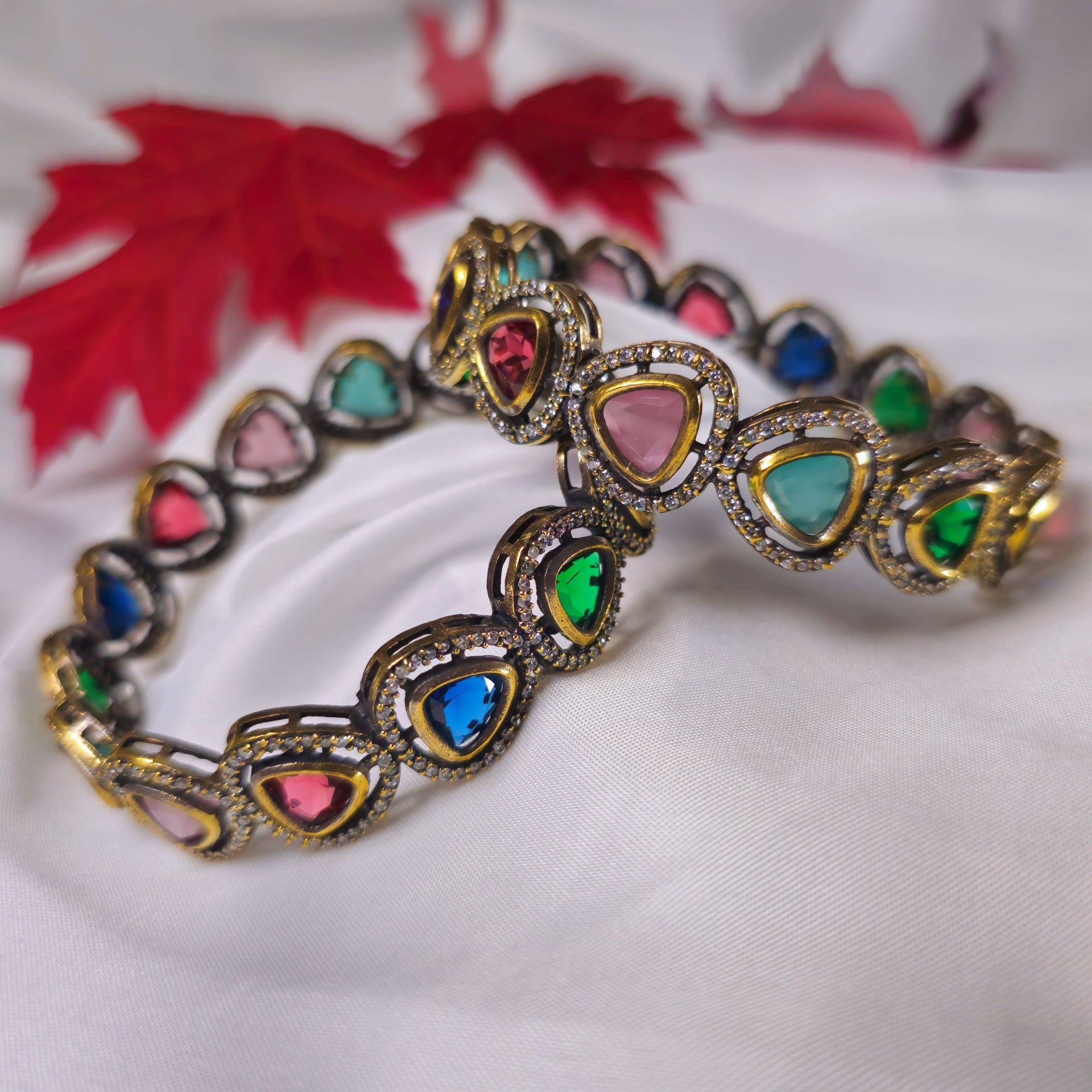 MOKAMC0058 - Antique Gold-Plated Moissanite Bangle Set