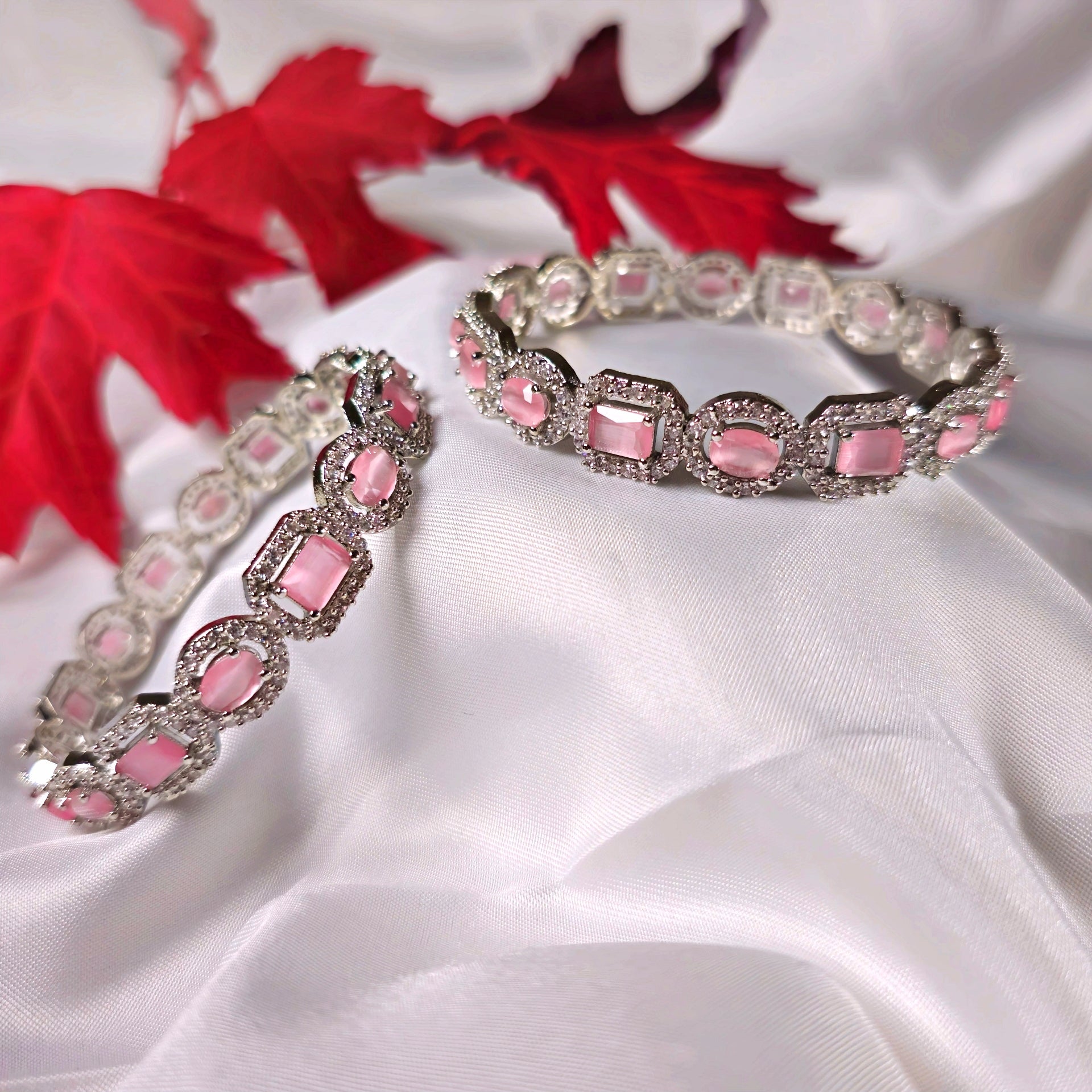 ADKABL0049 - Silver-Plated Faux American Diamond Bangle Set