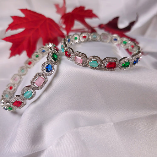 ADKABL0049 - Silver-Plated Faux American Diamond Bangle Set