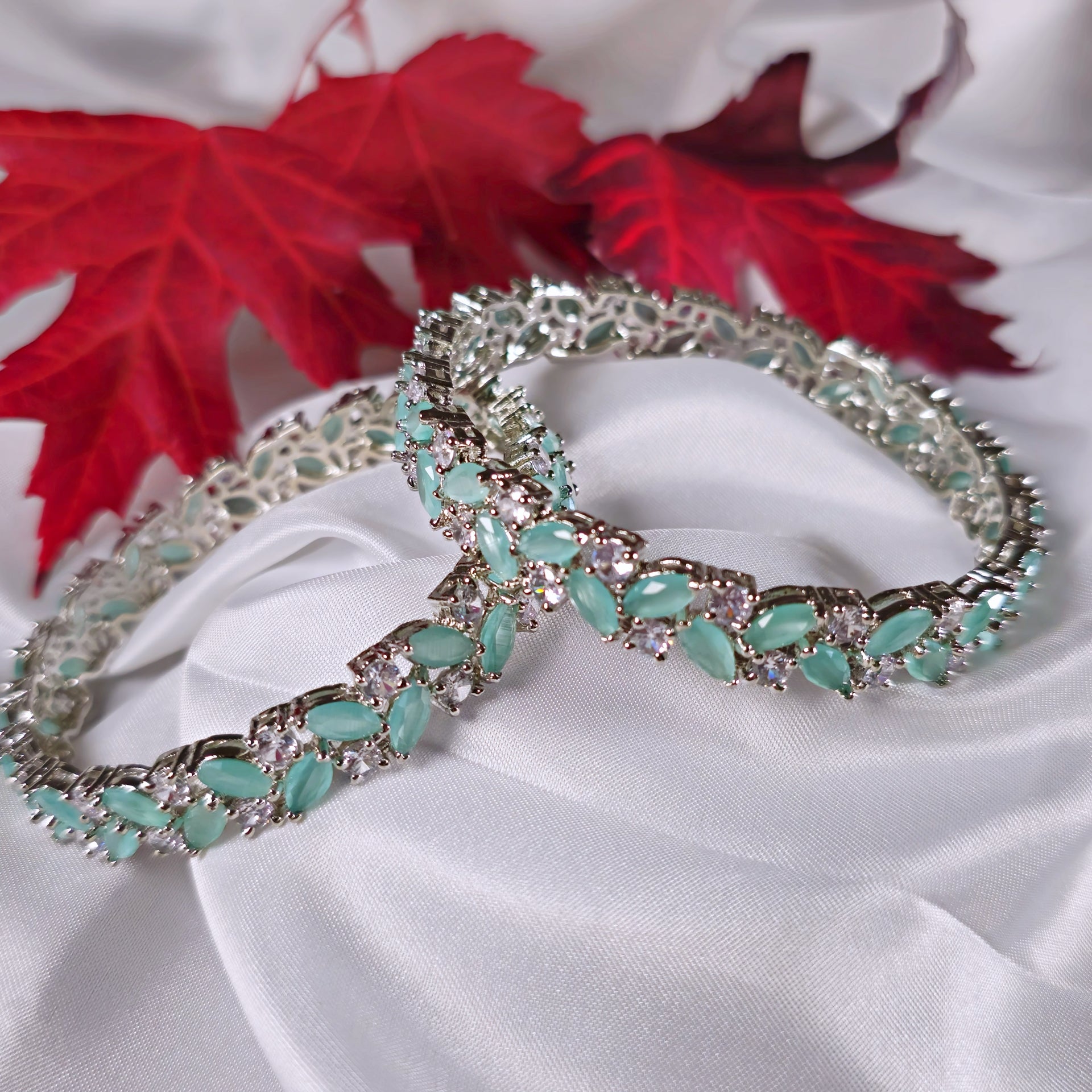 ADKAMI0054 - Silver-Plated Faux American Diamond Bangle Set
