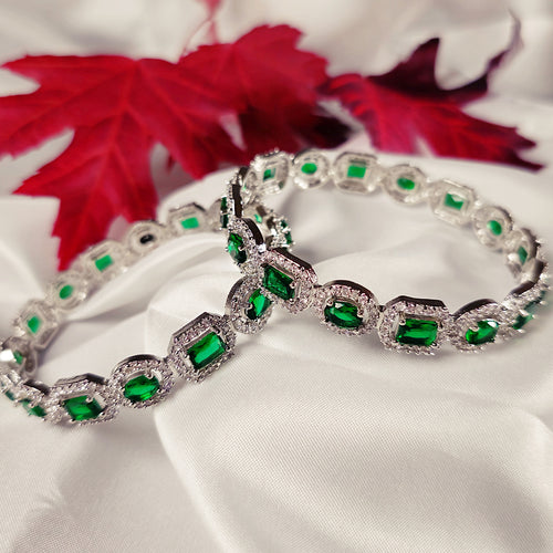 ADKABL0049 - Silver-Plated Faux American Diamond Bangle Set