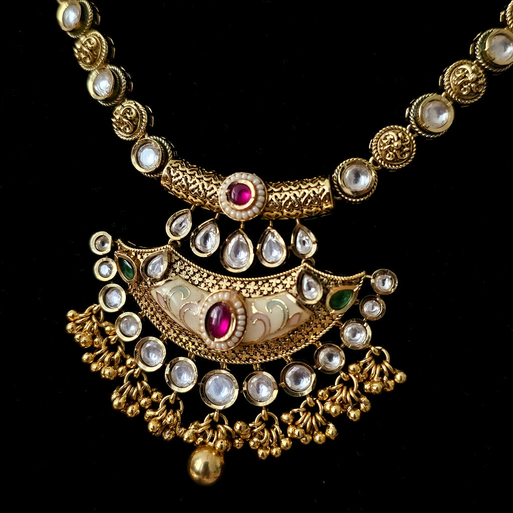 GGNEGO0091 - Gold Plated Kundan Necklace Set