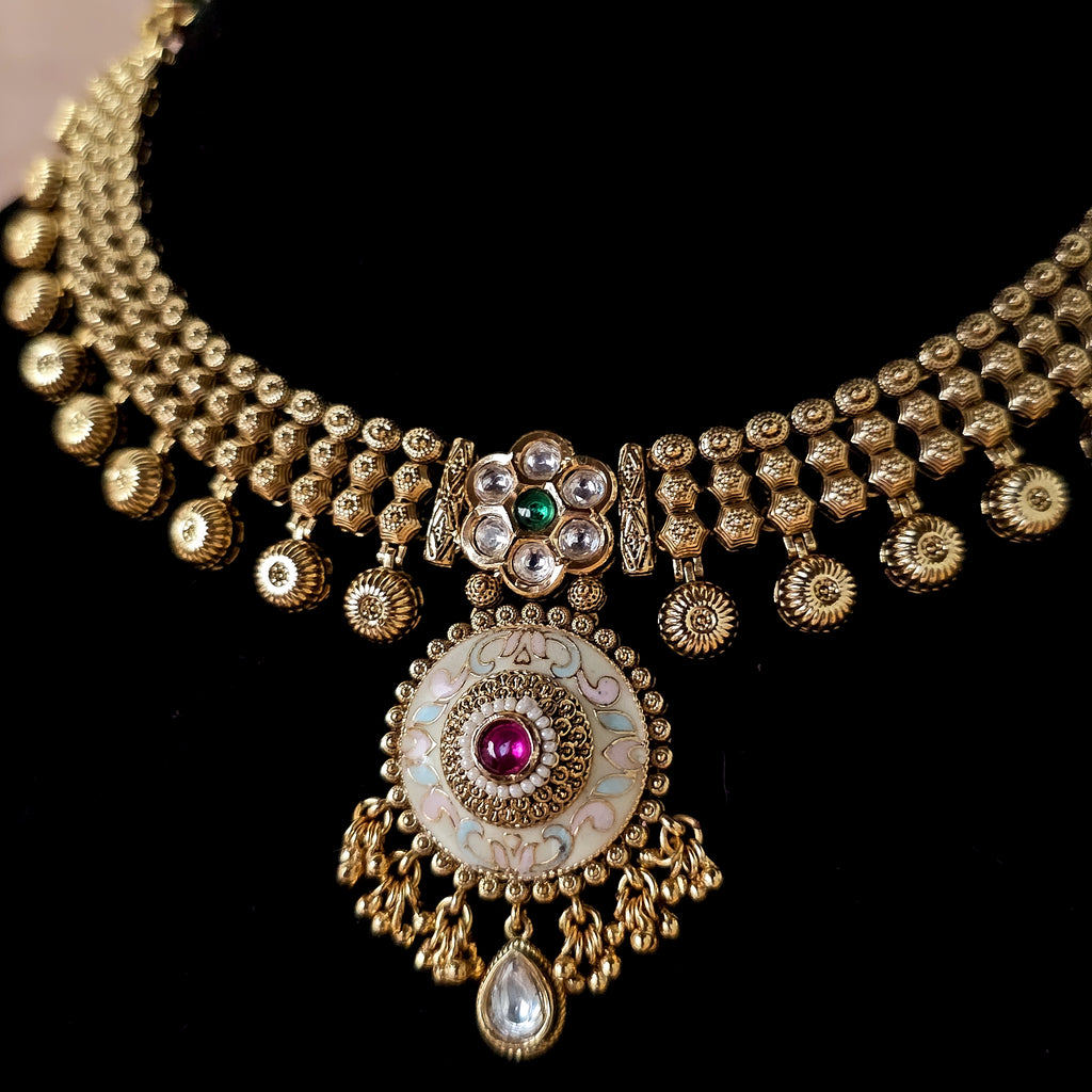 GGNEGO0084 - Gold Plated Kundan Necklace Set