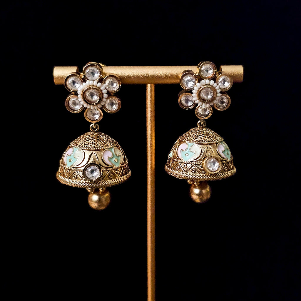 GGNEGO0082 - Gold Plated Kundan Necklace Set with Enamel