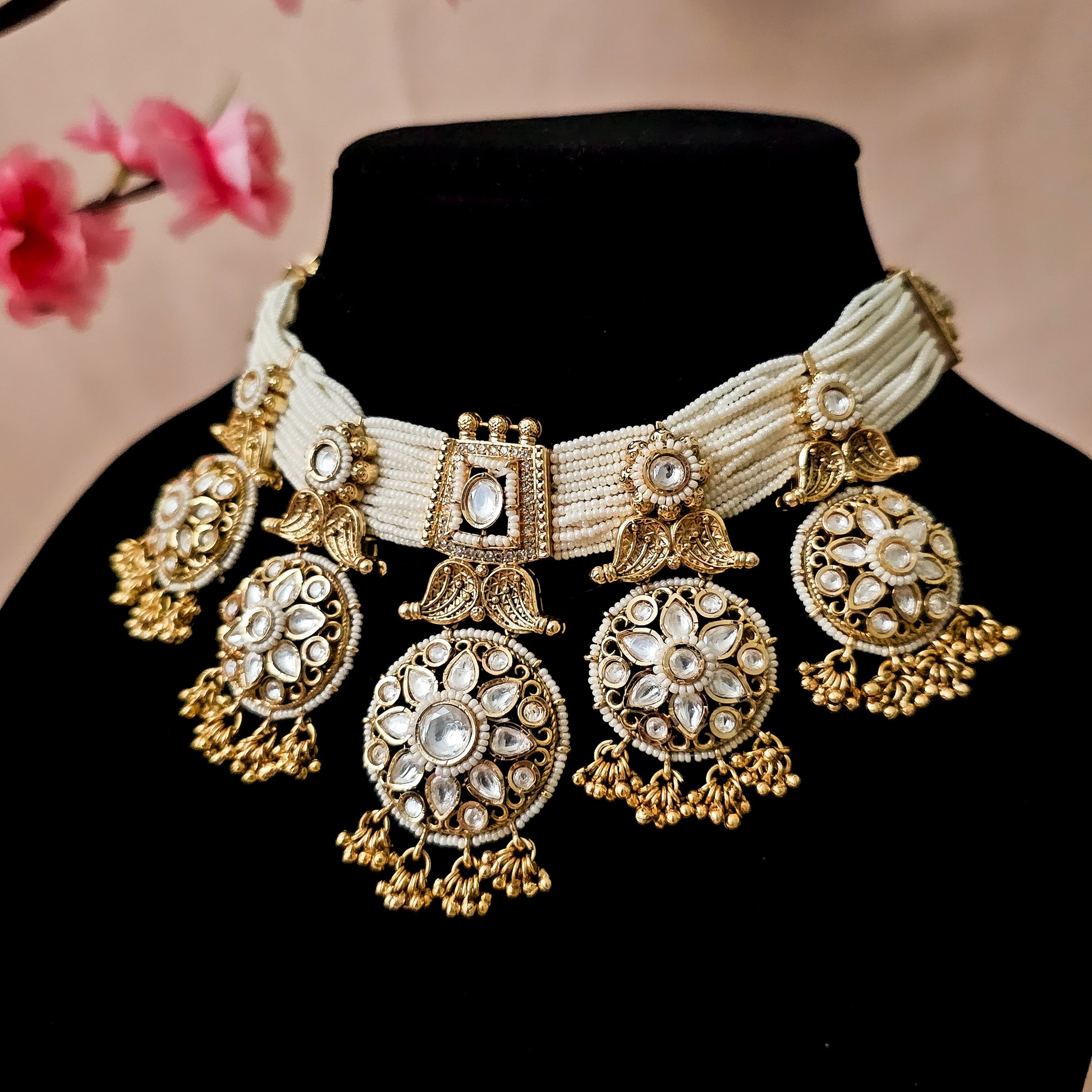 GGNEGO0089 - Gold Plated Kundan Necklace Set with Pearls