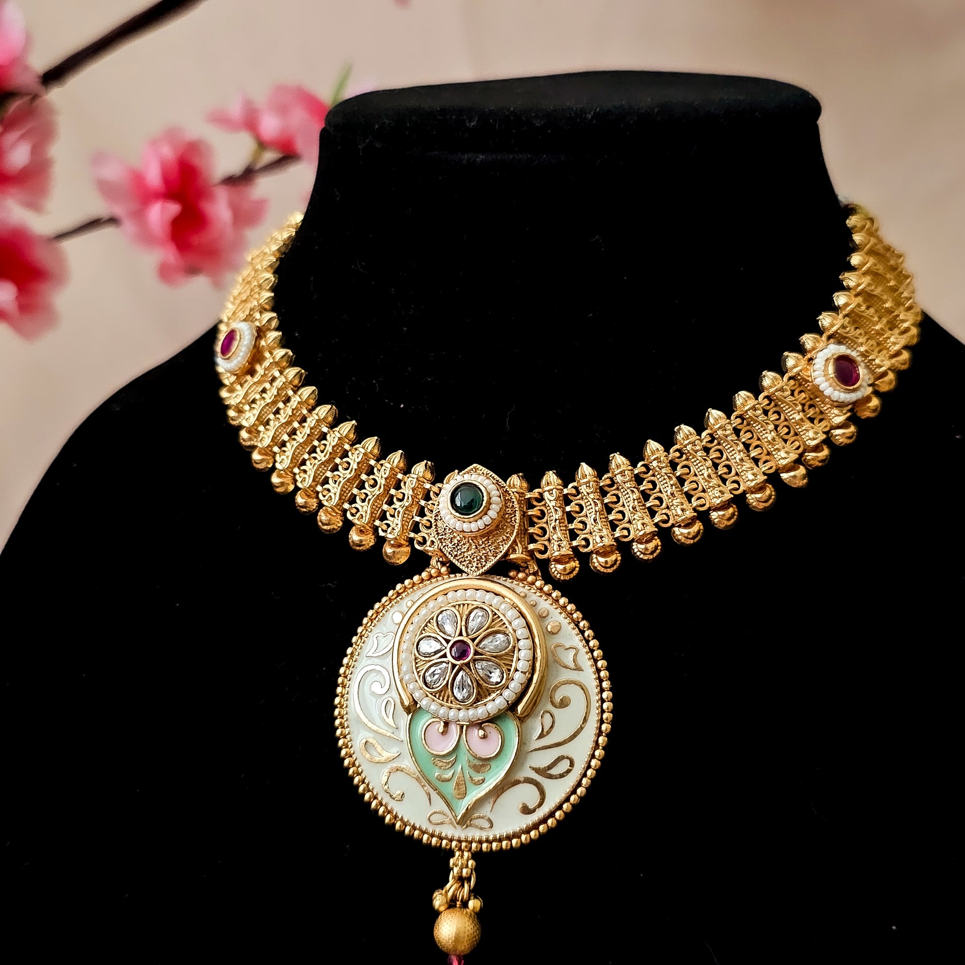 RANEGO0070 - Gold Plated Rajwadi Necklace Set