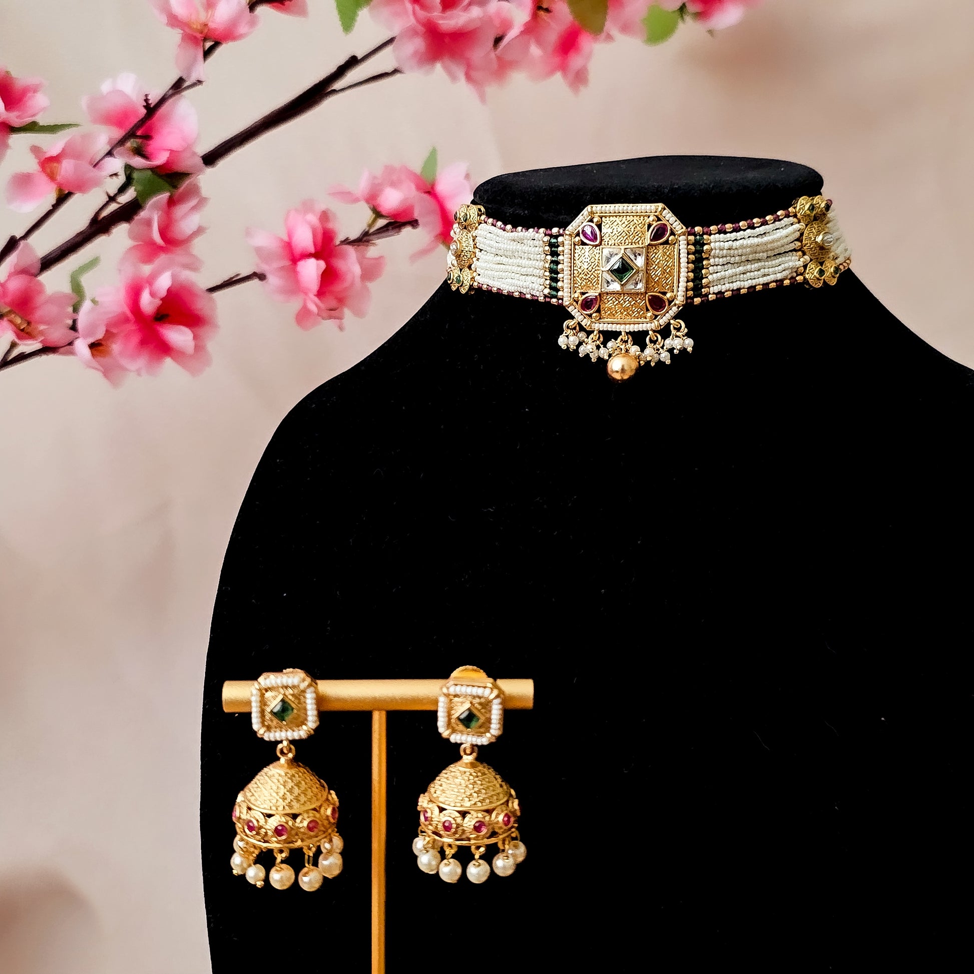 RACHGO0076 - Gold Plated Rajwadi Choker Set